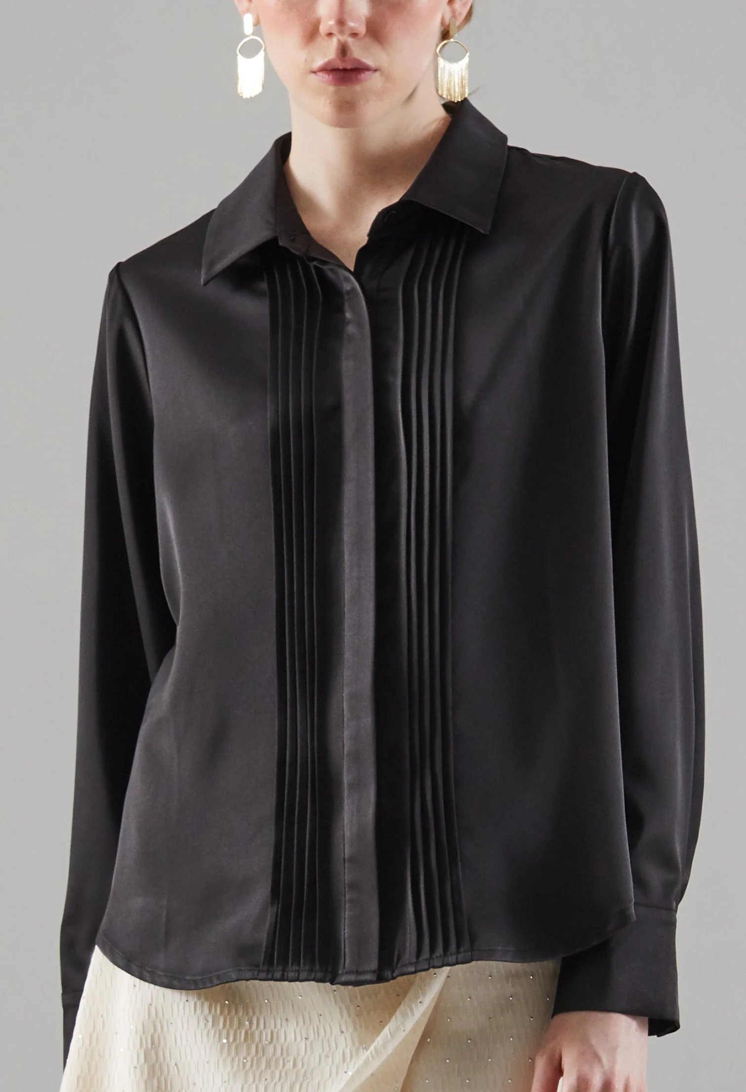 Stellar Pleated Chest Button-Up Blouse