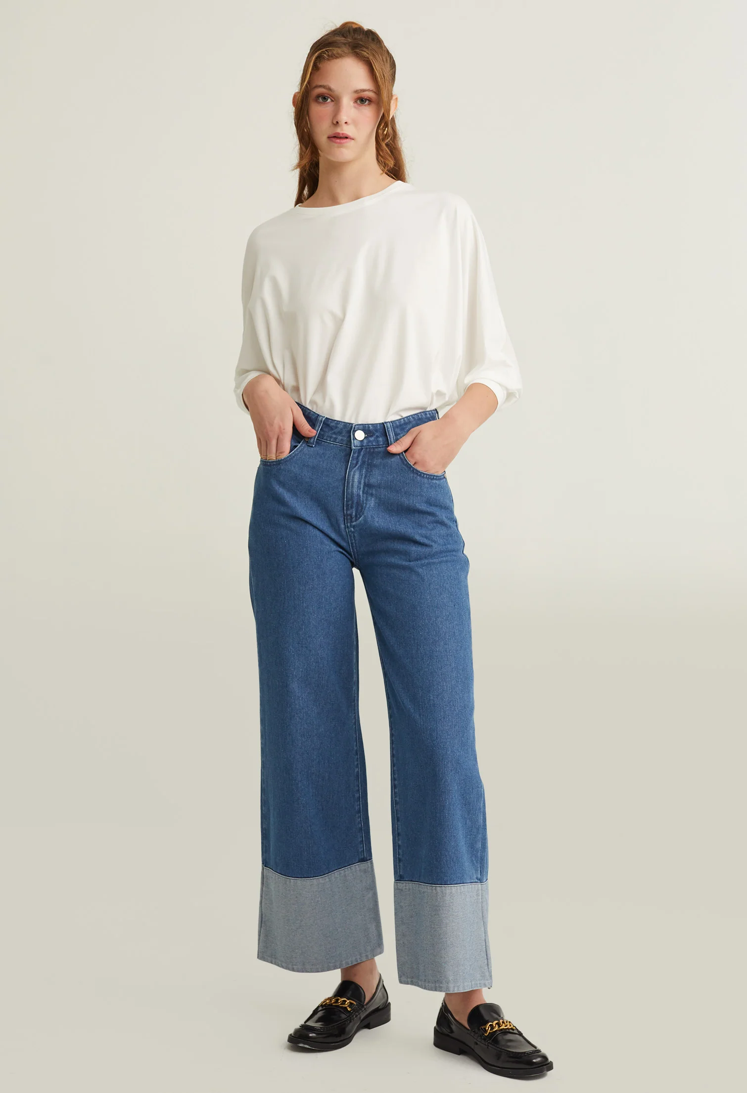 Casual Loose Fit Cuff Jeans