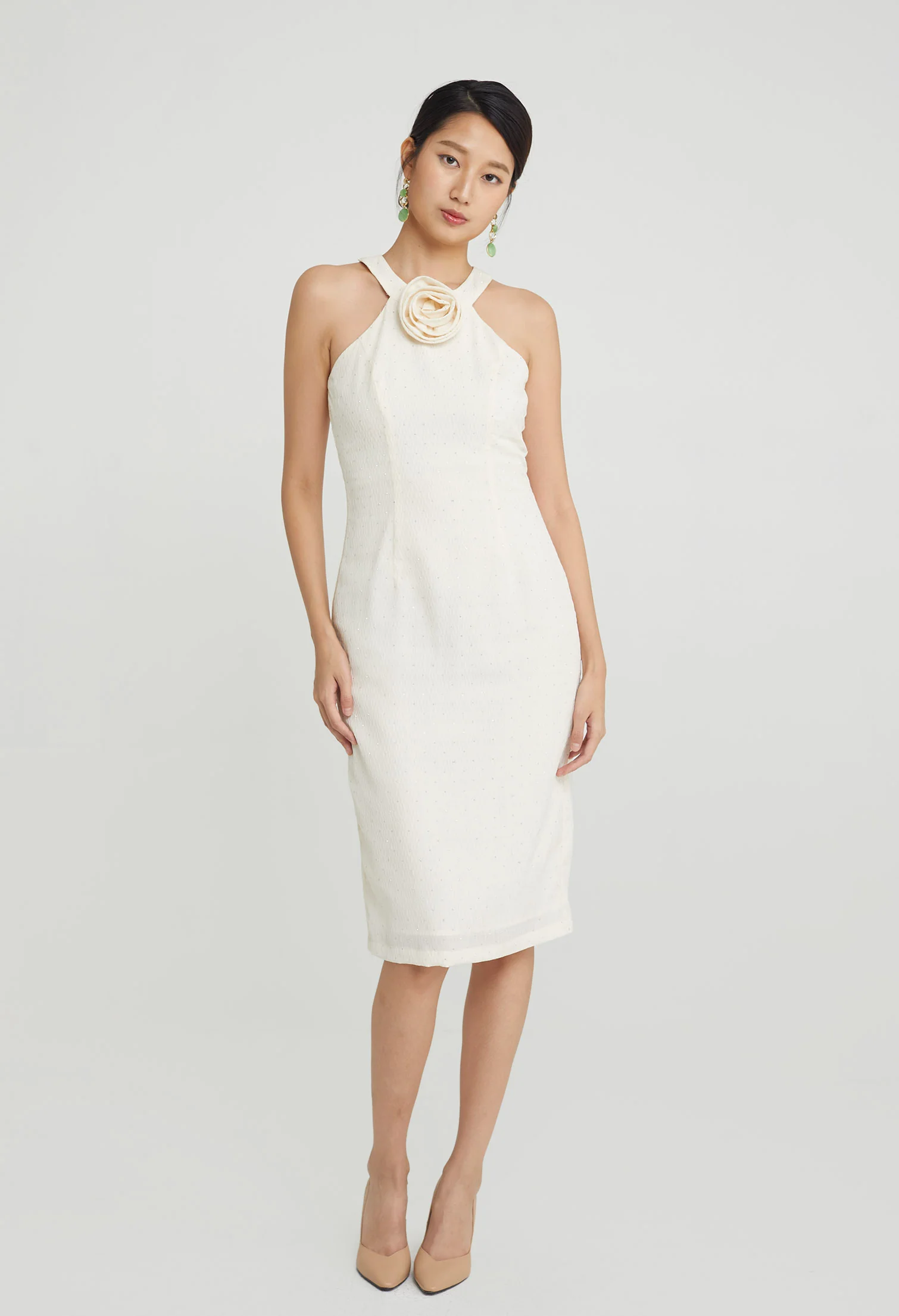 Diamonte Halter Midi Dress