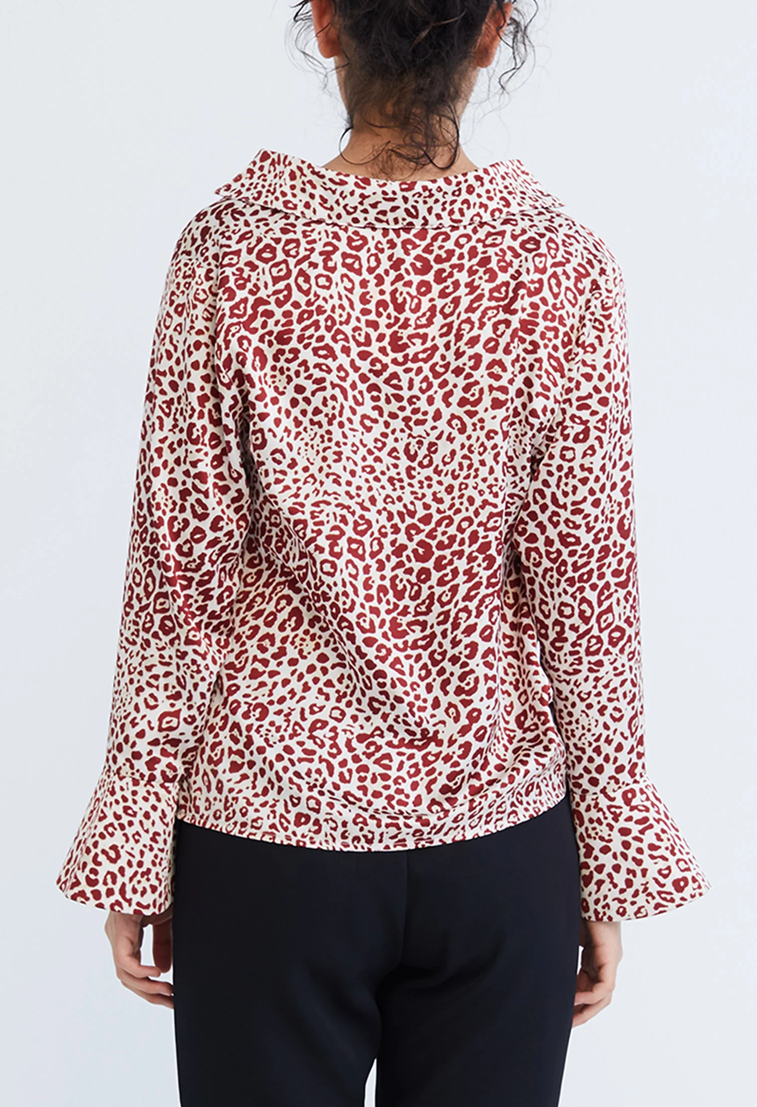 Leopard Spotted Cowl Drop Neckline Blouse