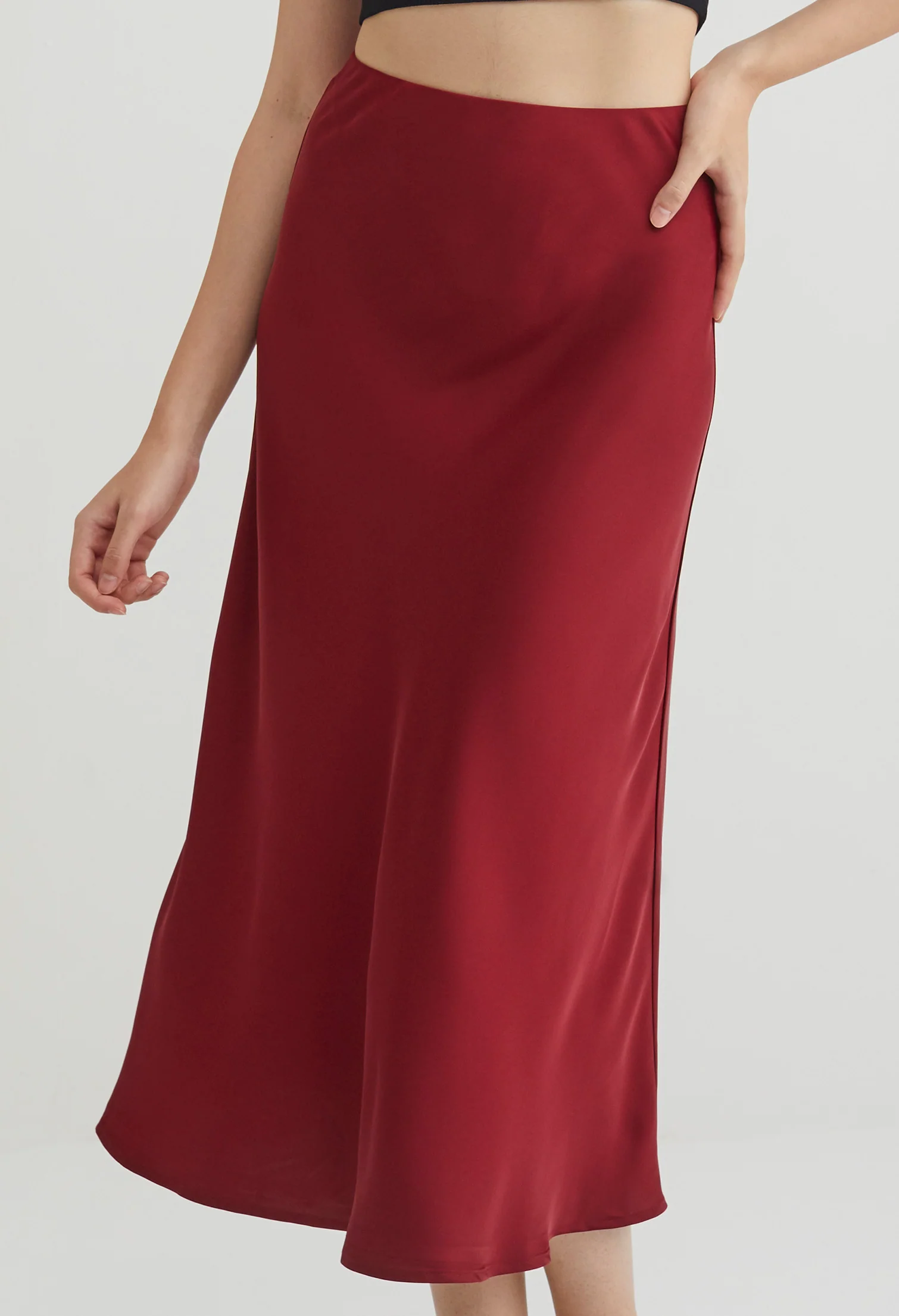 Midi Satin A-Line Skirt