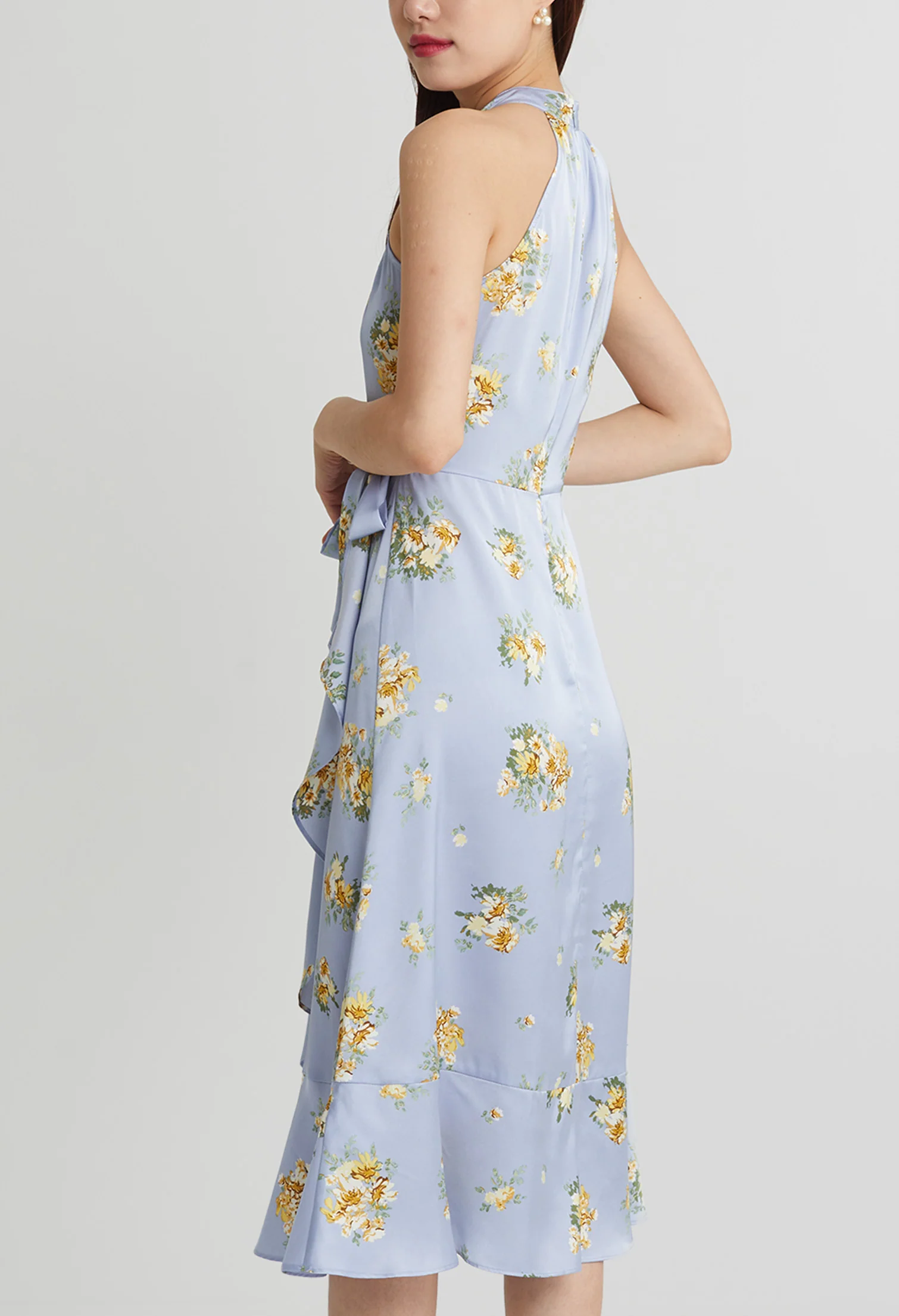 Fancy Cluster Floral Halter Ruffled Dress