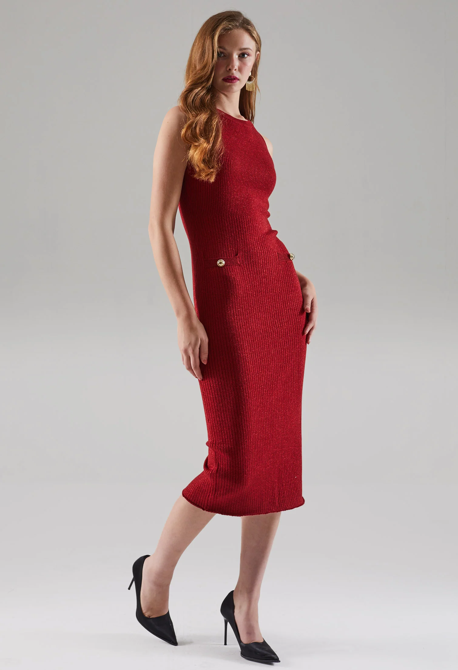 Sculpt Faux-Button Knitted Dress