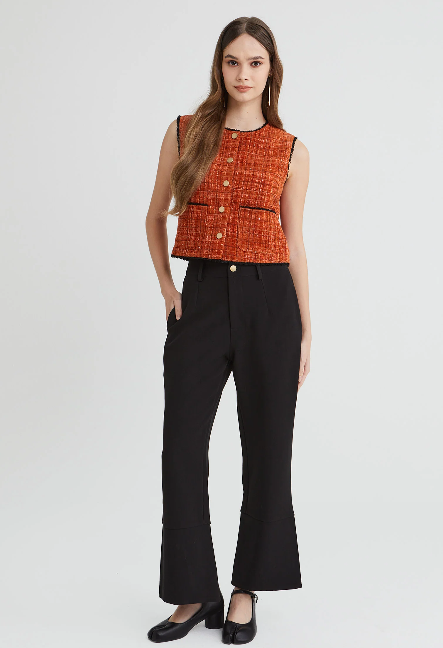 Tweed Charm Buttoned Sleeveless Top