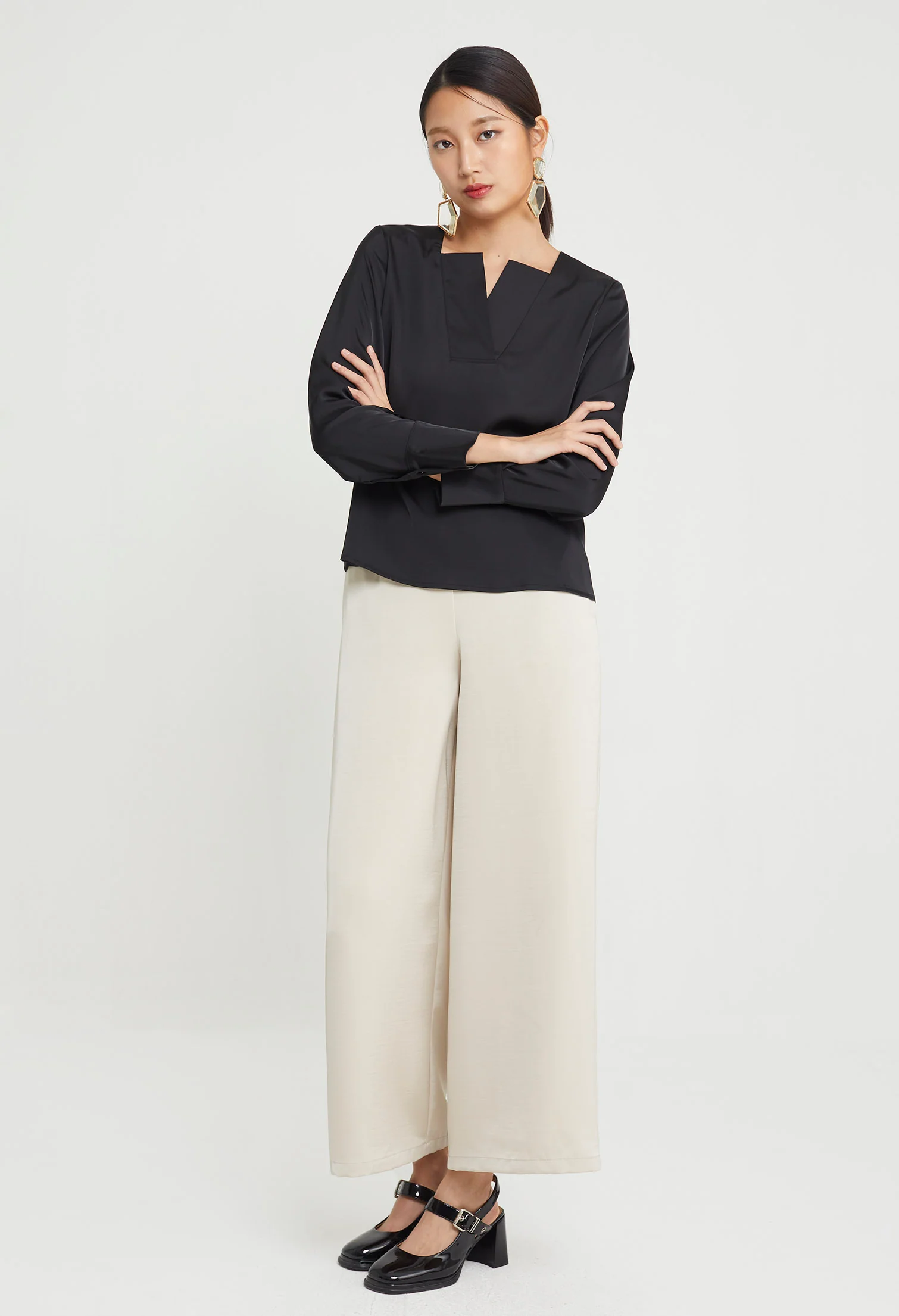 Duchess Satin Reversed Collar Top