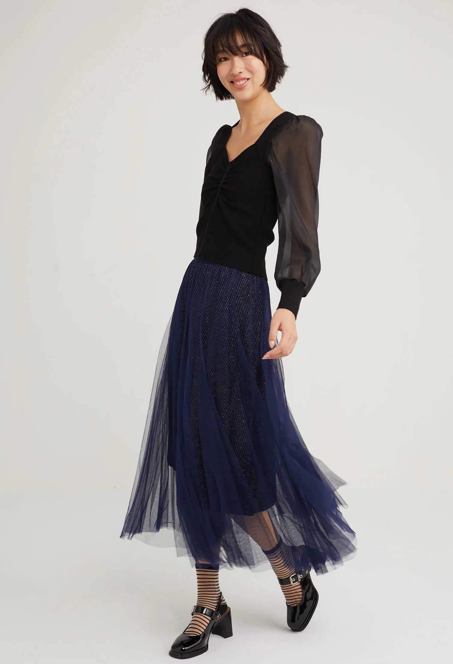 Sheer Balloon Sleeve Princess Blouse