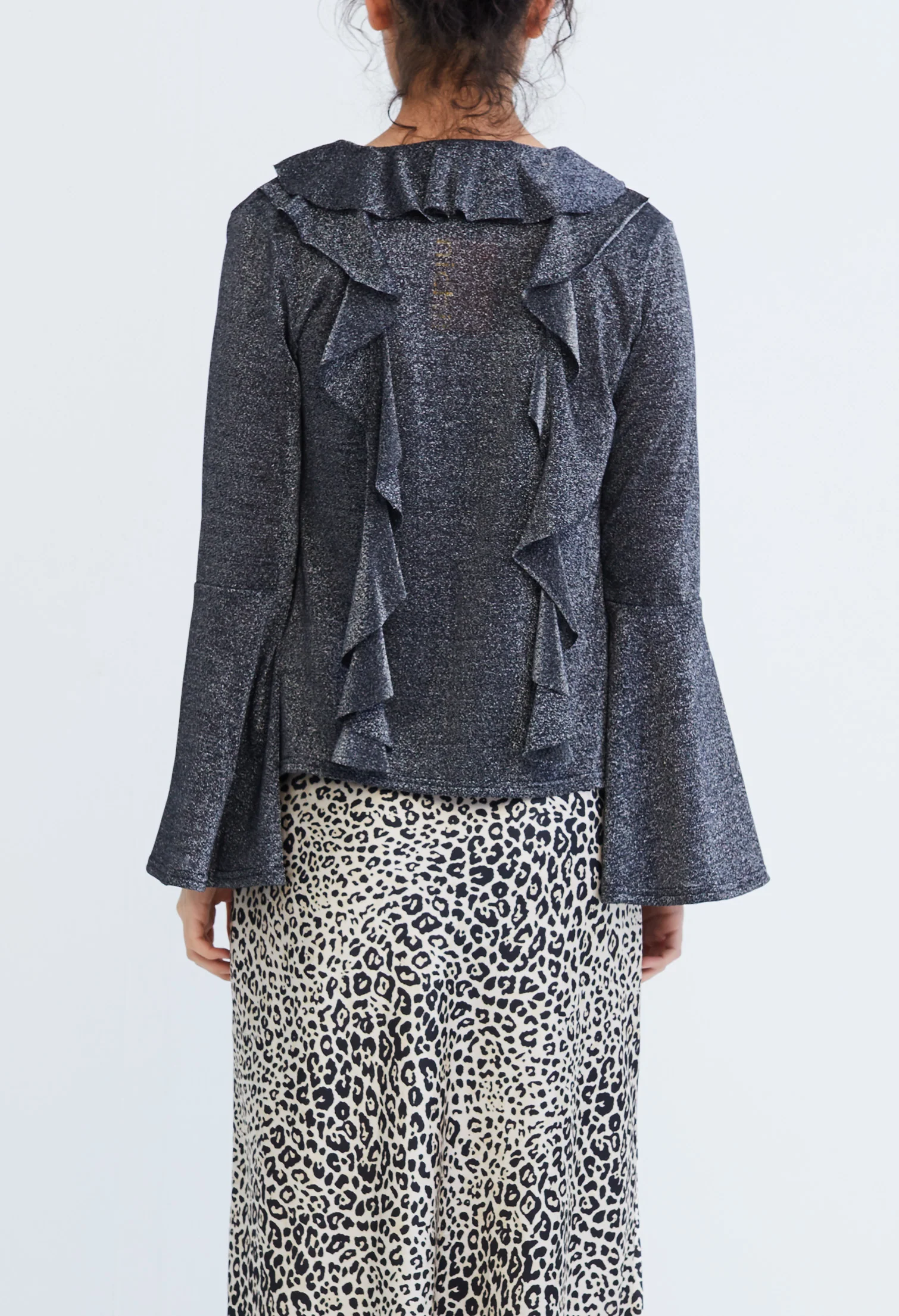 Drop Petal Ruffled Trumpet Sleeve Cardigan