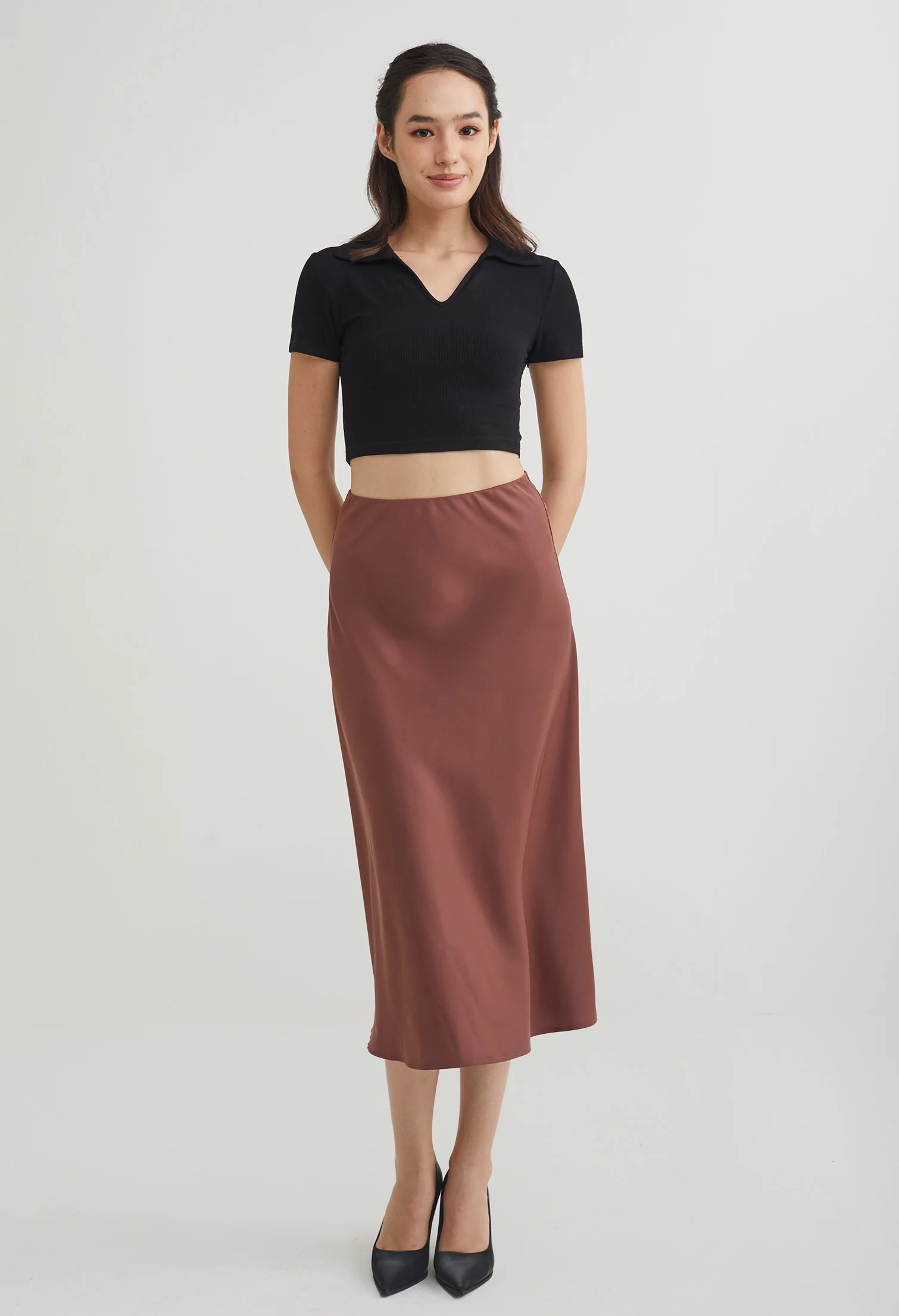 Midi Satin A-Line Skirt