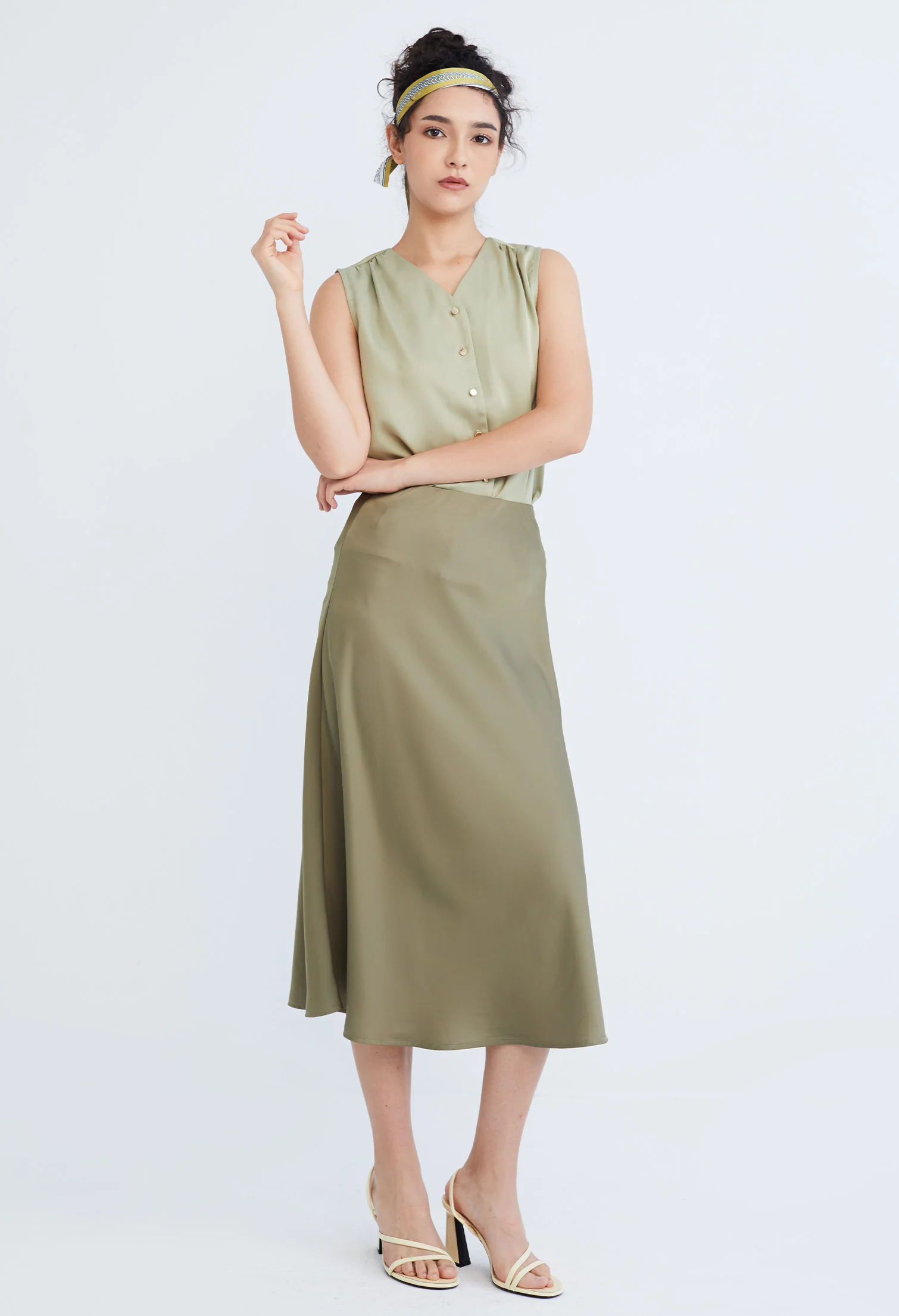 Midi Satin A-Line Skirt