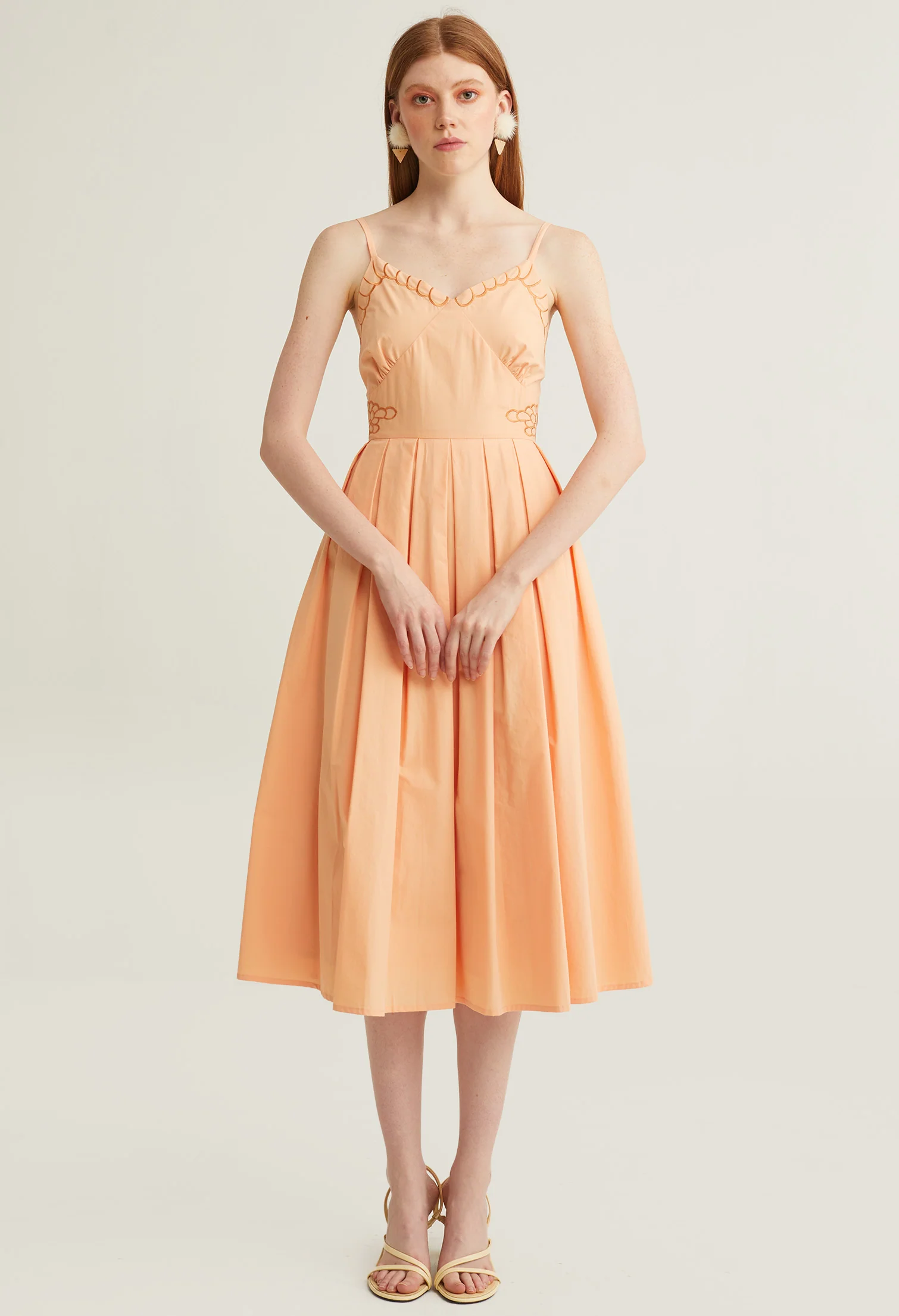 Thin Strap Pleated Midi Dress