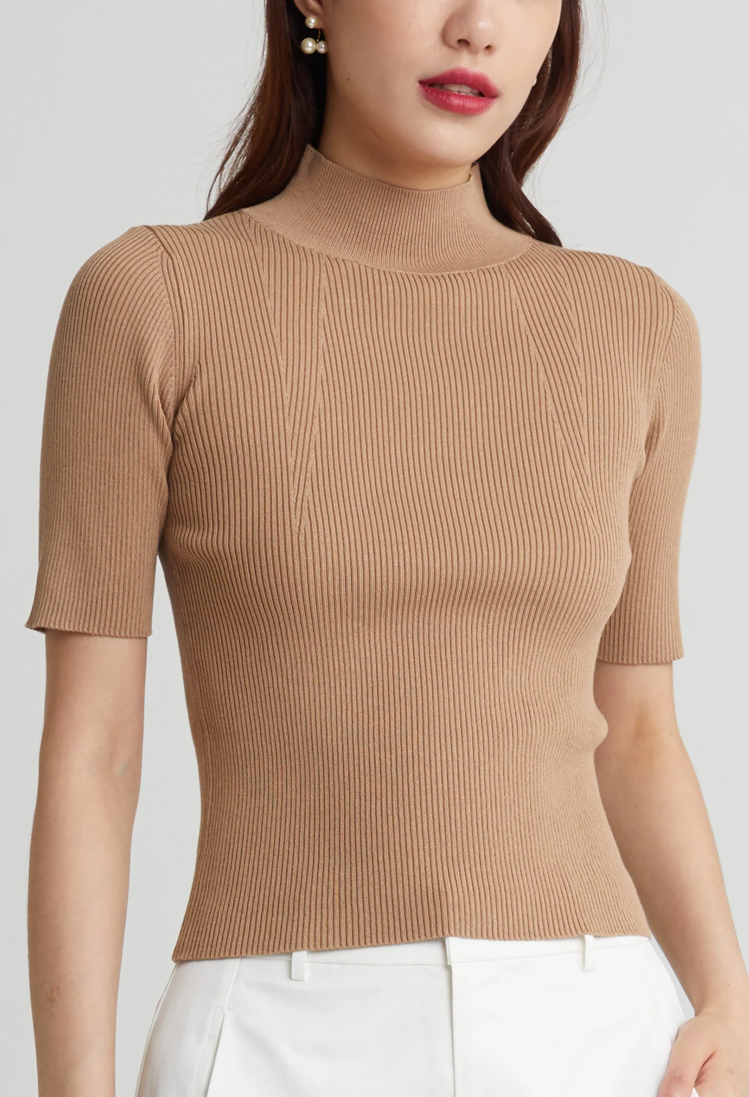 Modern Ribbed High Neck Top
