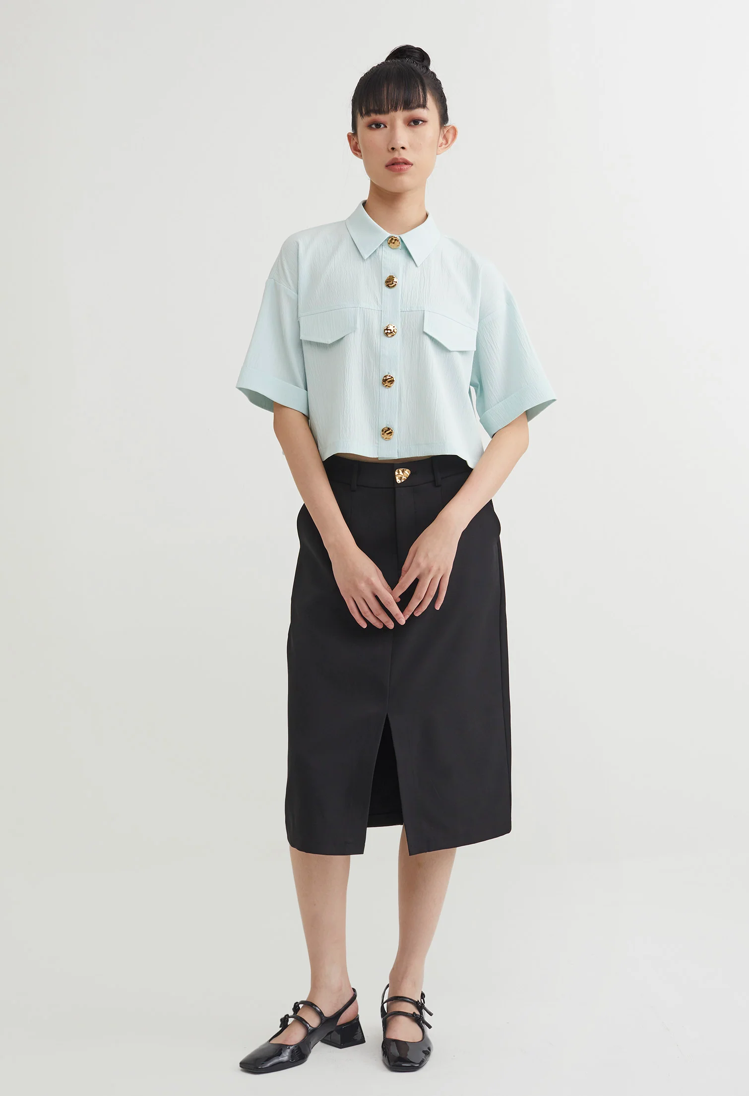 Classic Button Front Boxy Blouse