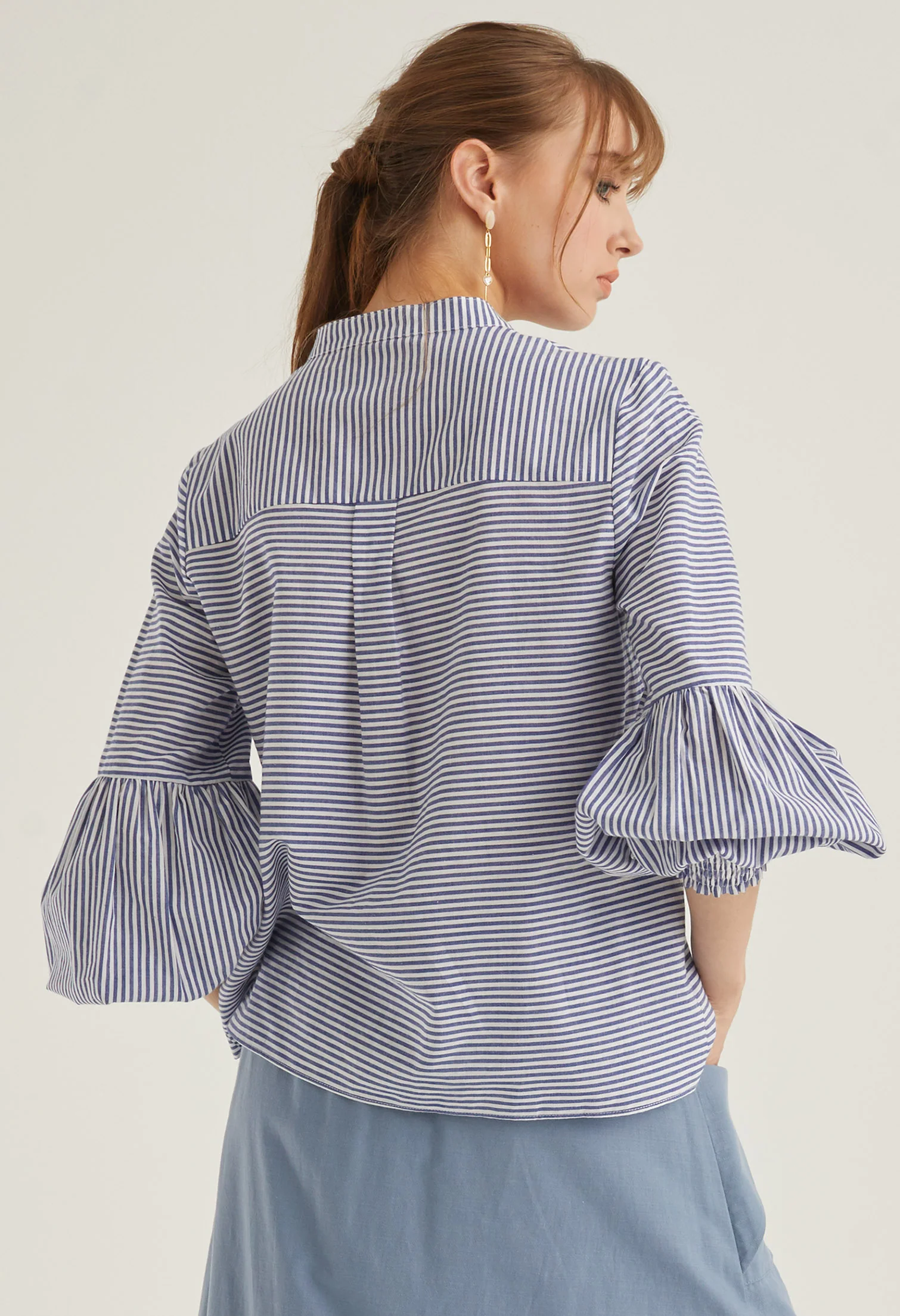 Balloon Sleeve Striped Blouse