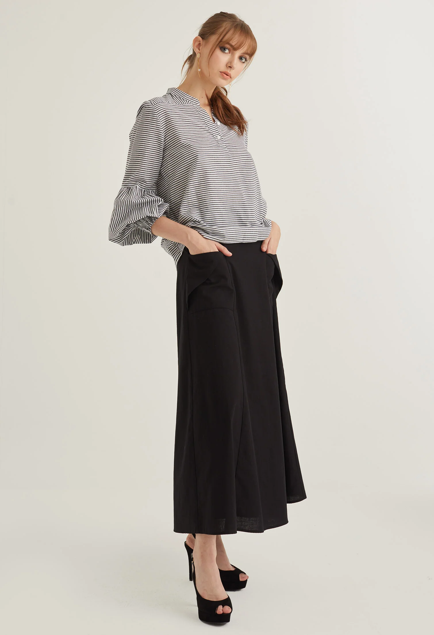 Balloon Sleeve Striped Blouse