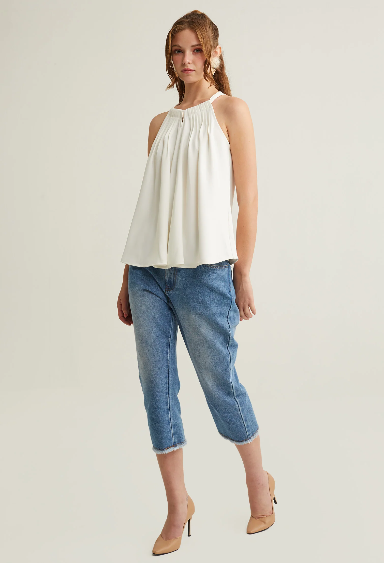 Pleated Halter Sleeveless Top