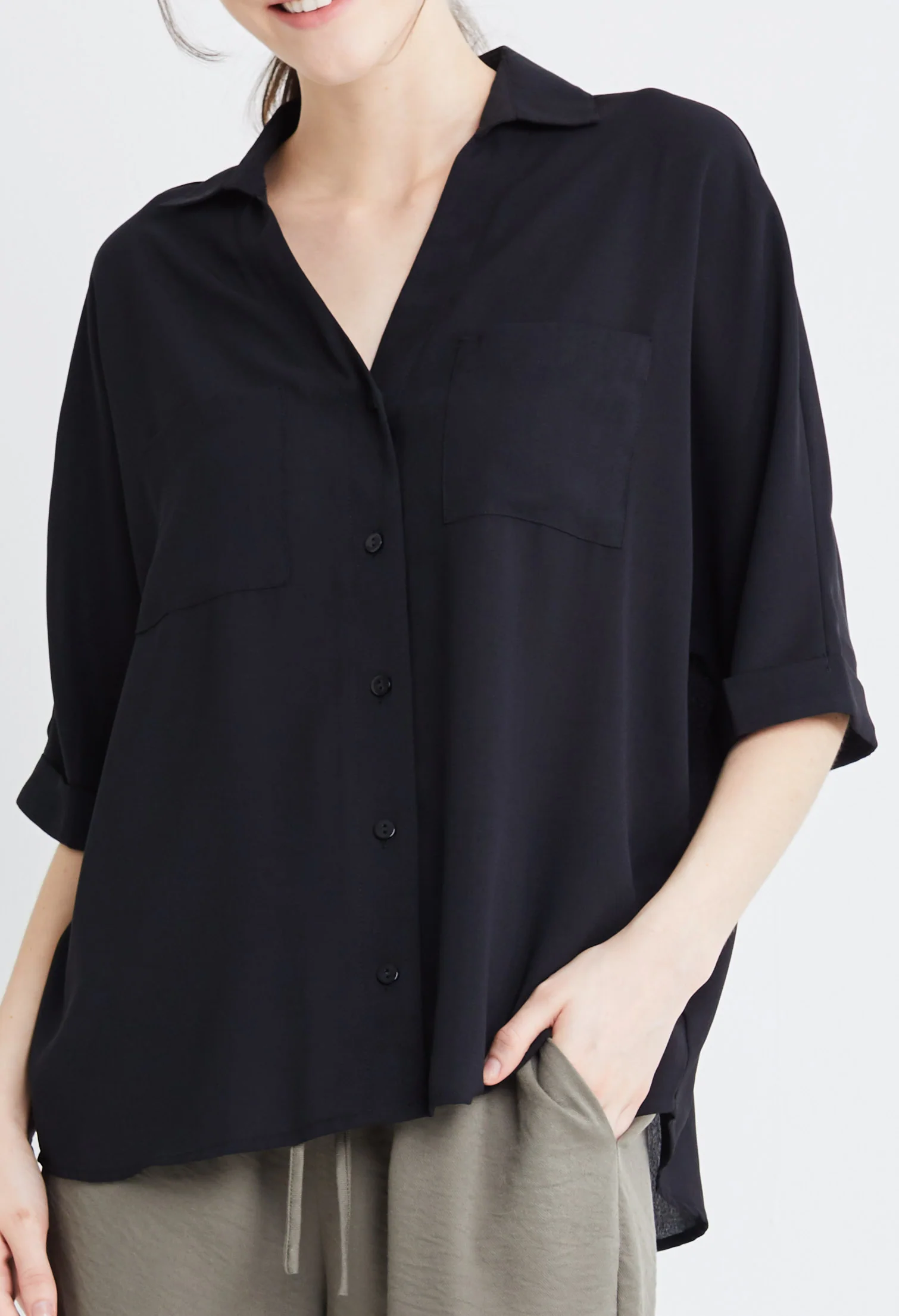 Casual Folded Cuff Sleeve Blouse