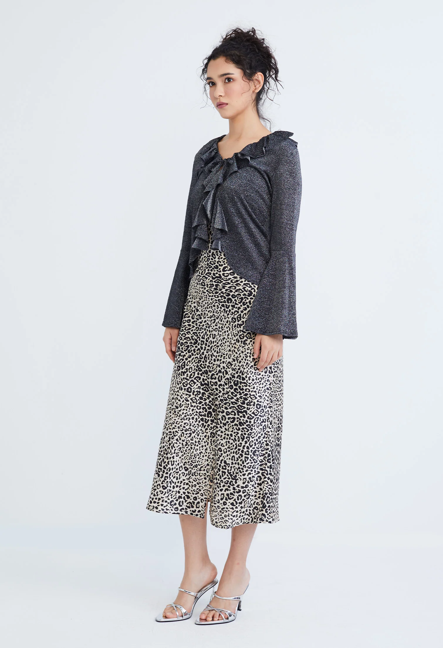 Drop Petal Ruffled Trumpet Sleeve Cardigan