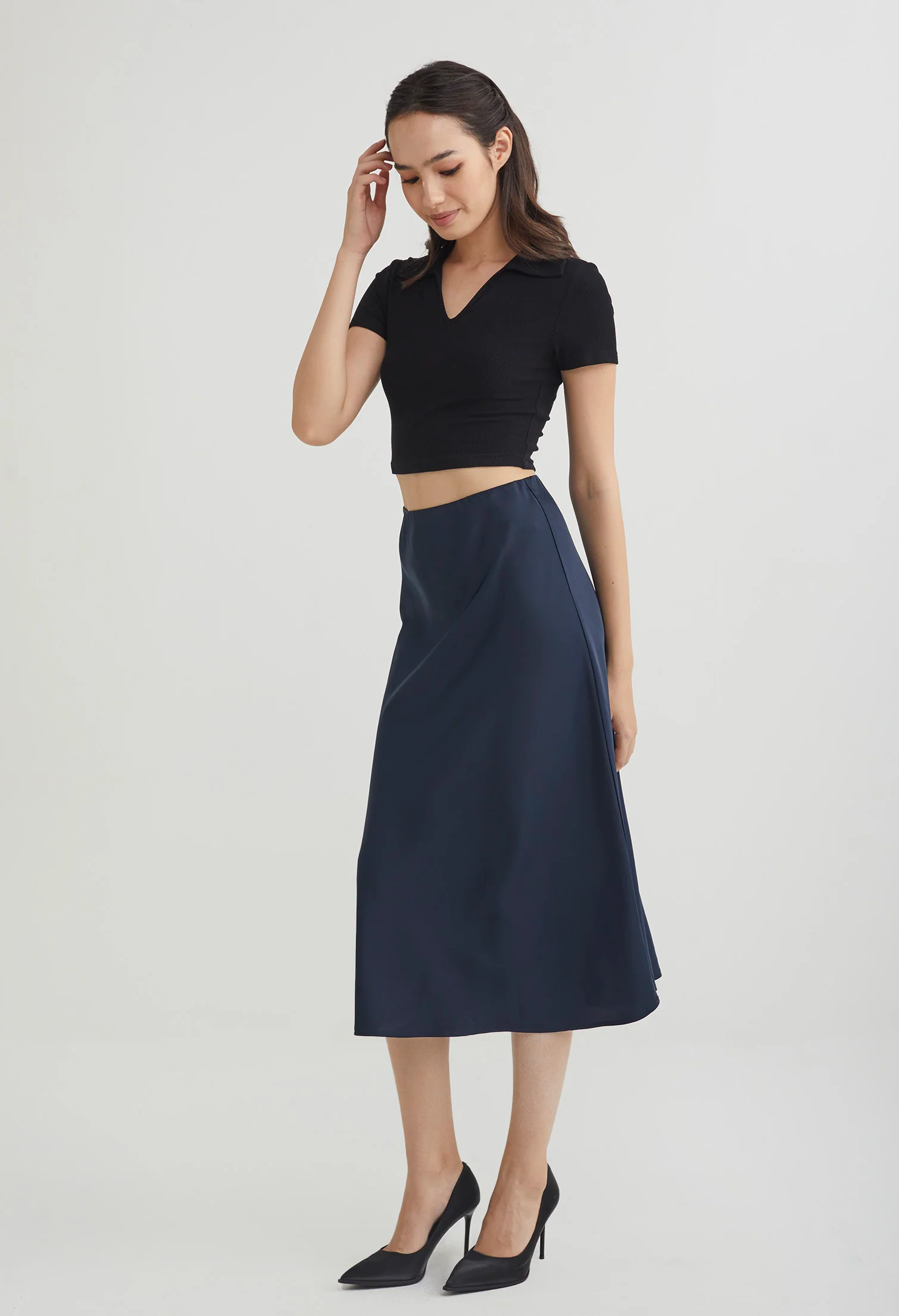 Midi Satin A-Line Skirt