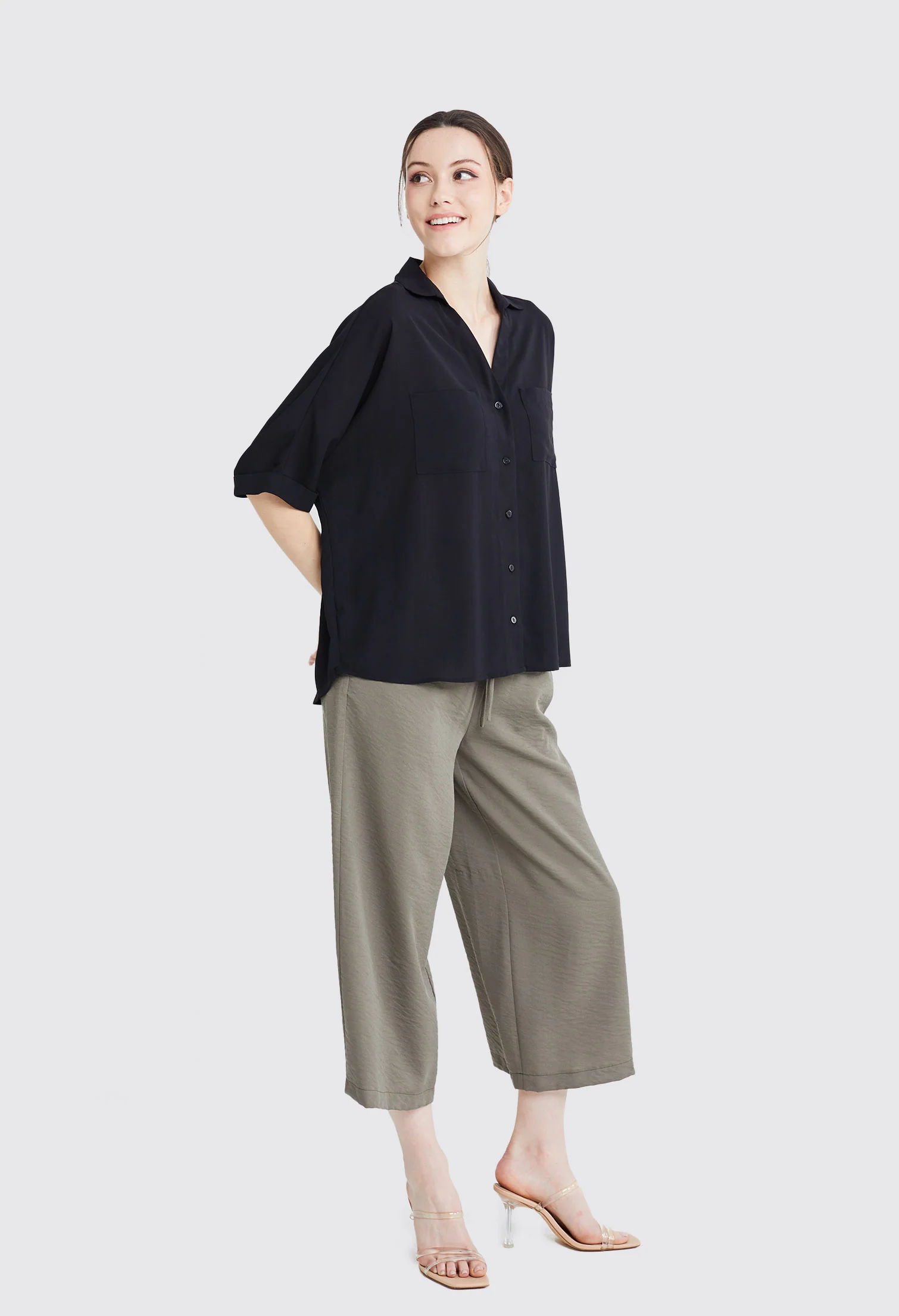 Casual Folded Cuff Sleeve Blouse