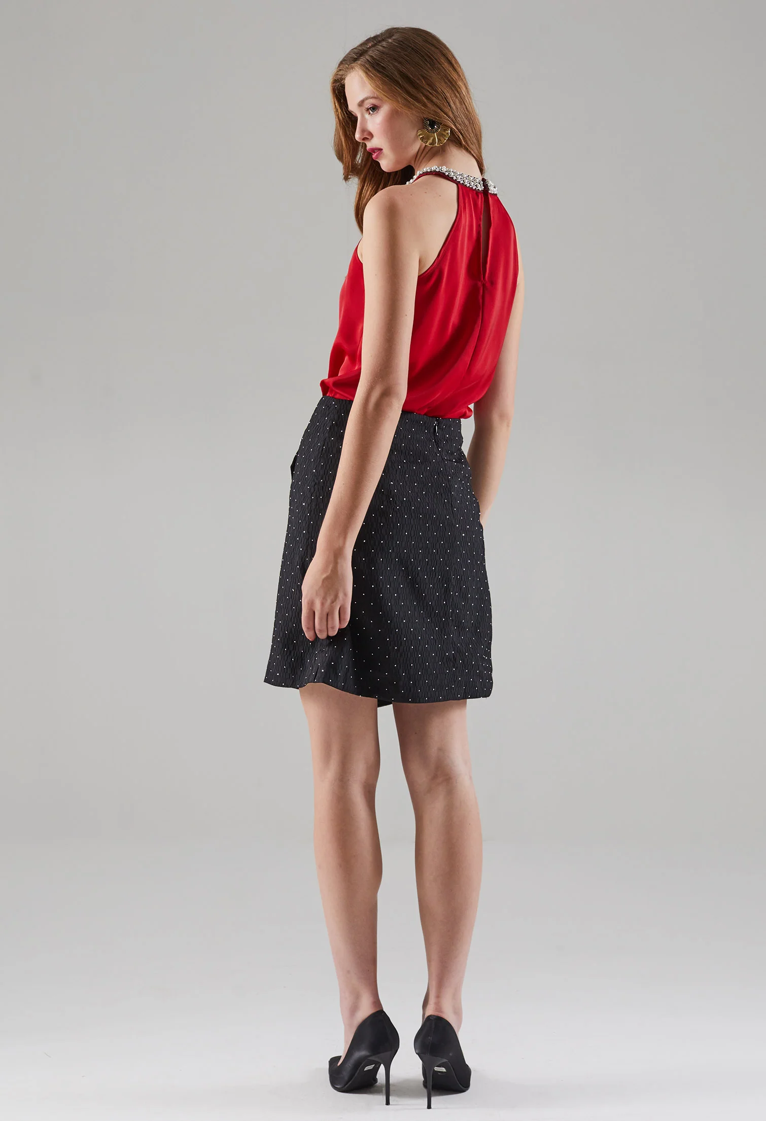 Rhinestone Faux Wrap Skirt