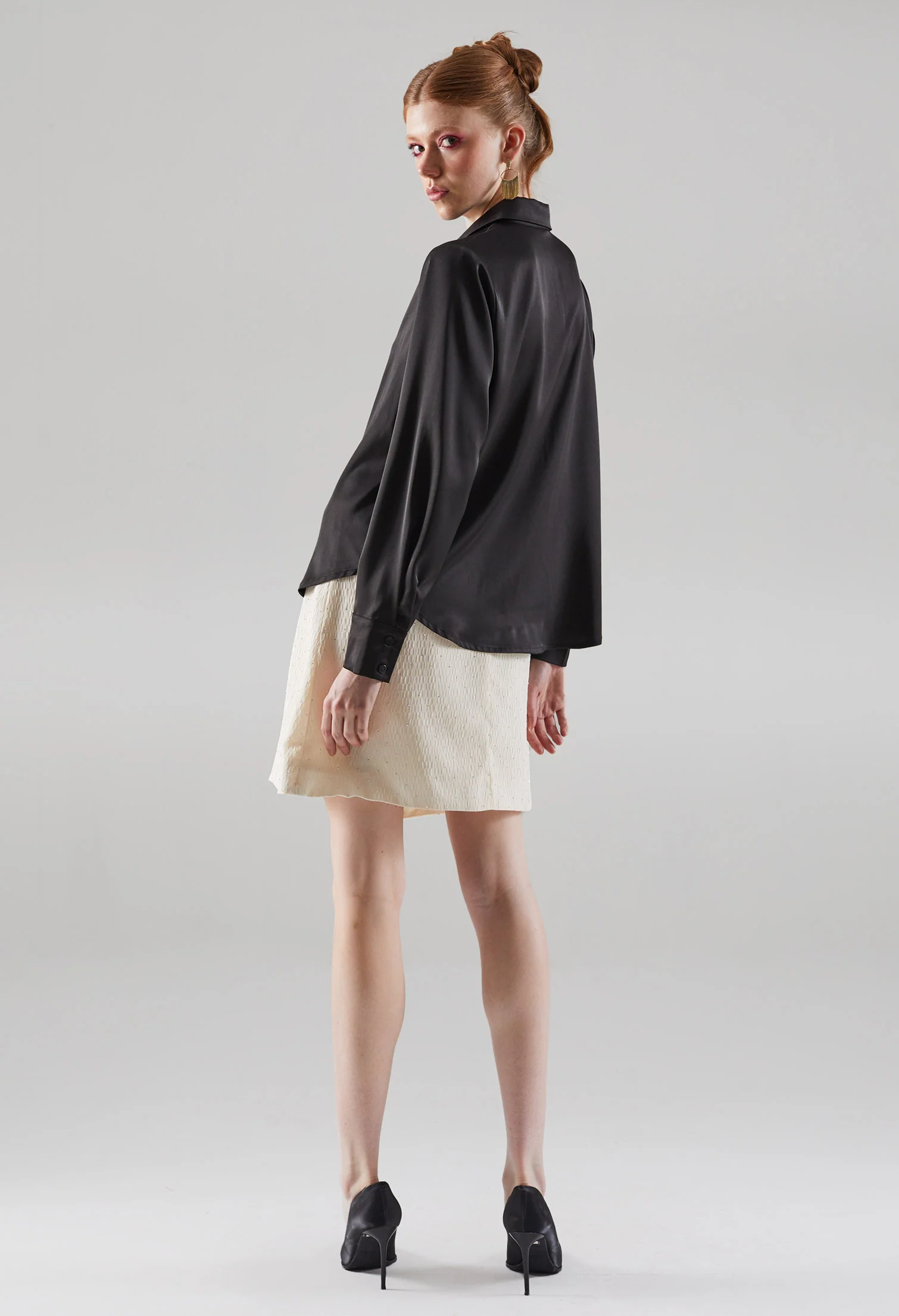 Stellar Pleated Chest Button-Up Blouse