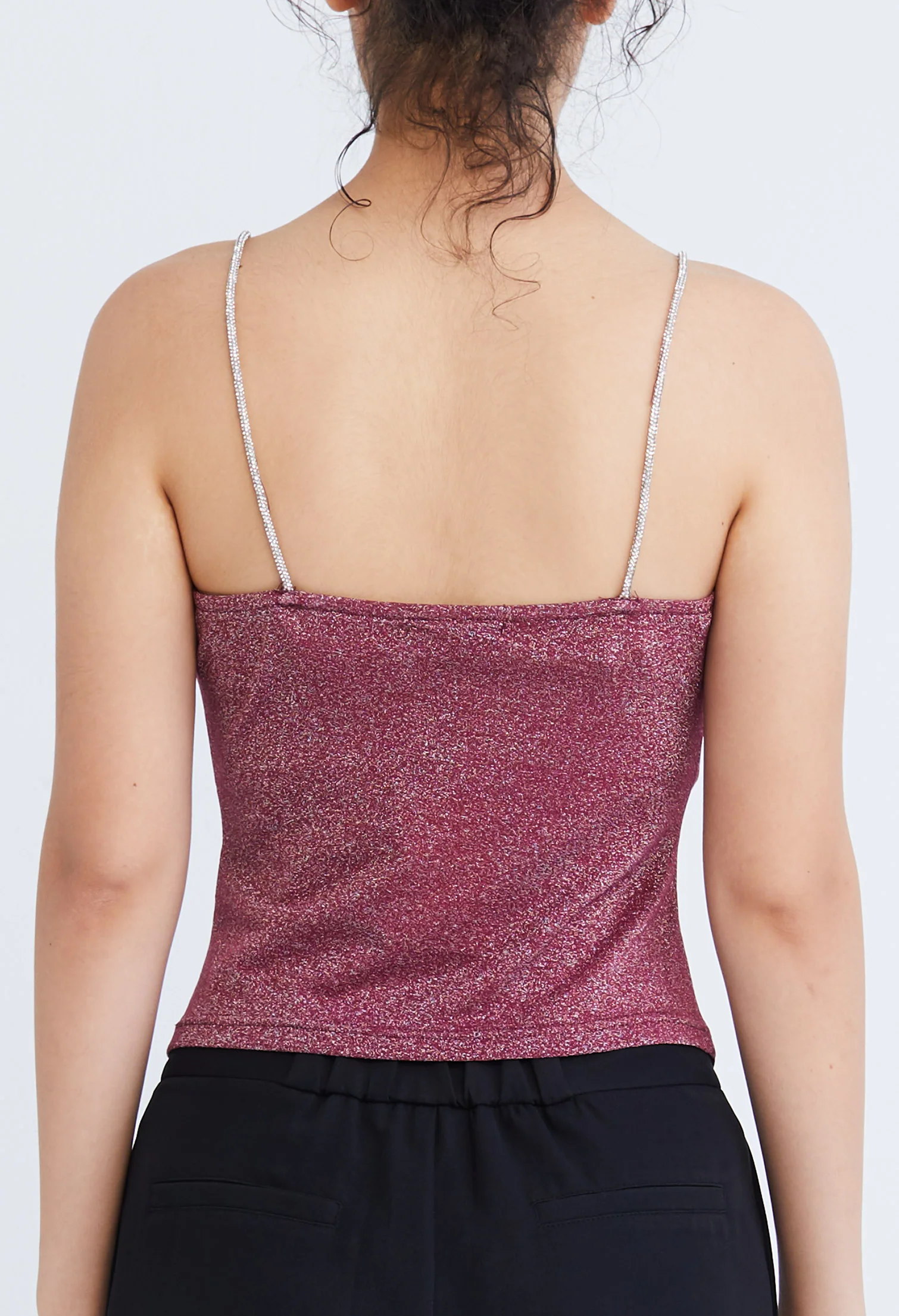 Starlight Glitter Silver Strap Cowl Top