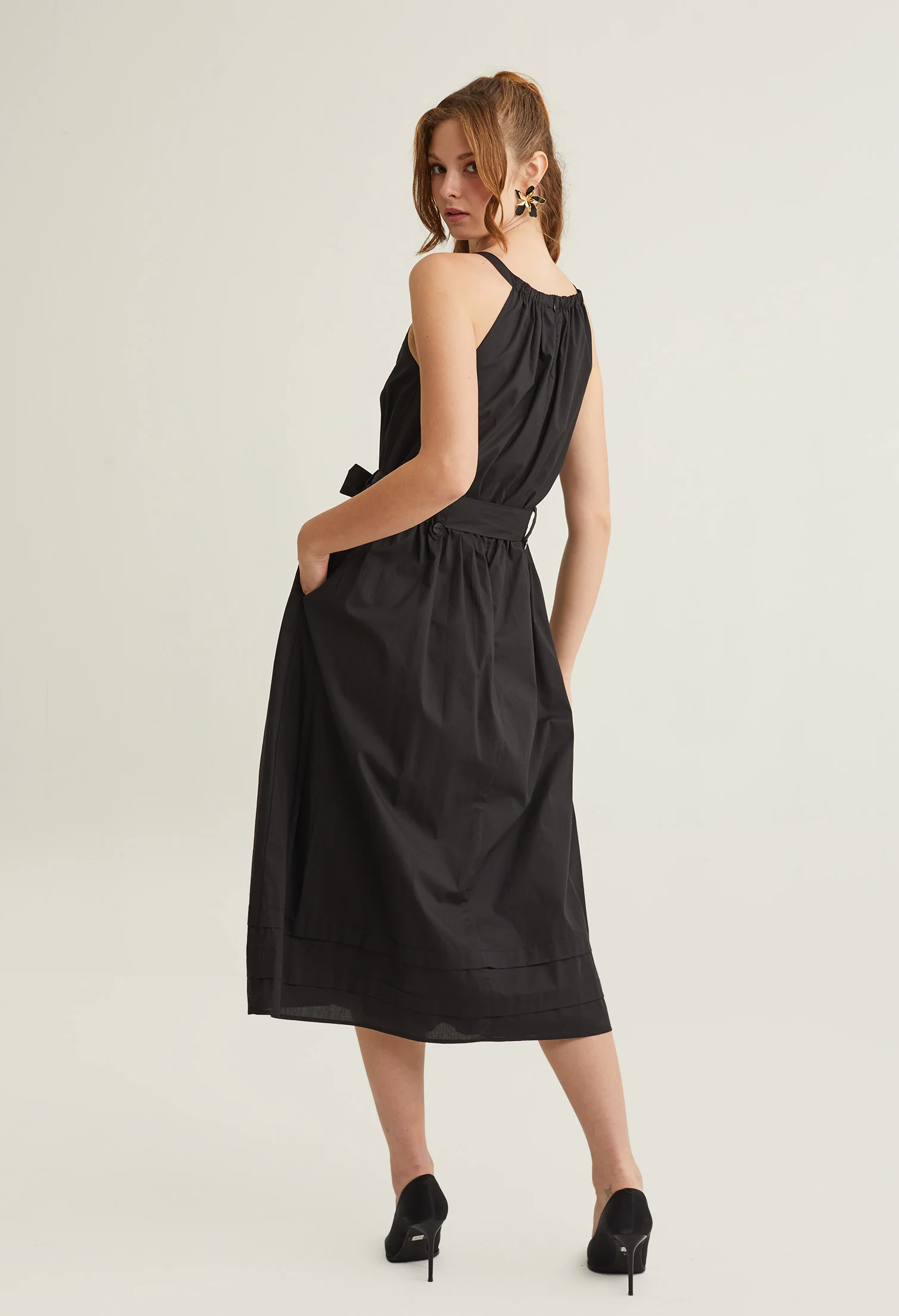 Halter Ruffled Accent Midi Dress