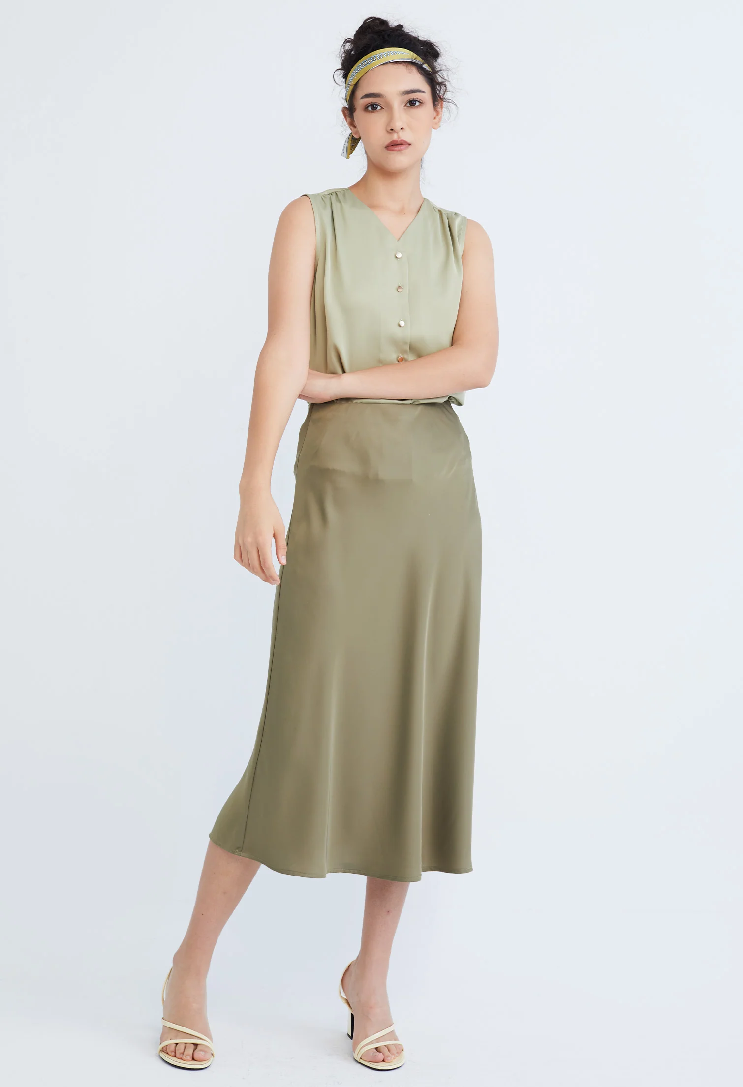 Midi Satin A-Line Skirt