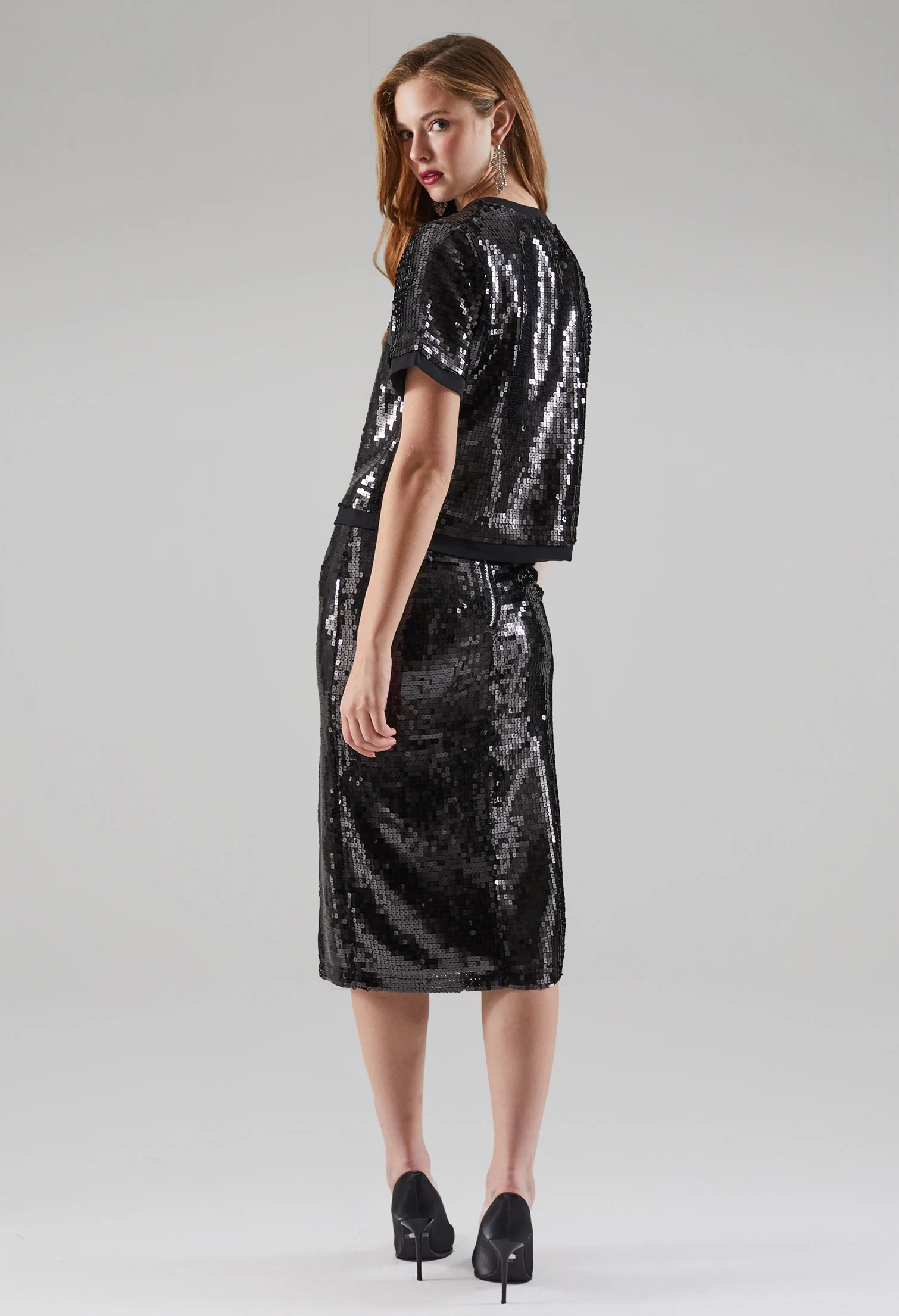 Agleam Shimmer Front Slit Skirt