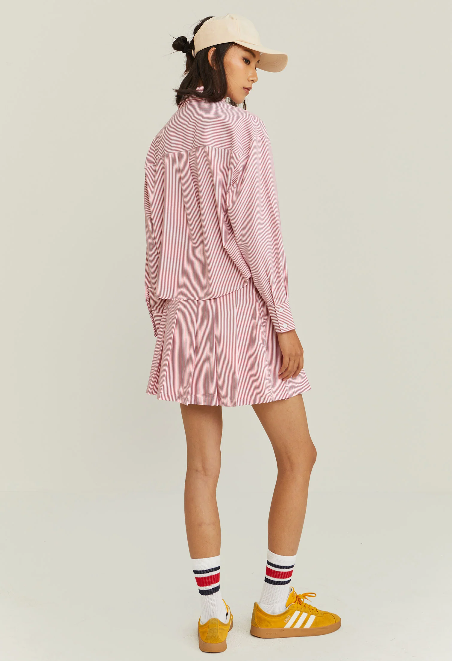 Pleated Pinstripe Panneled Skirt