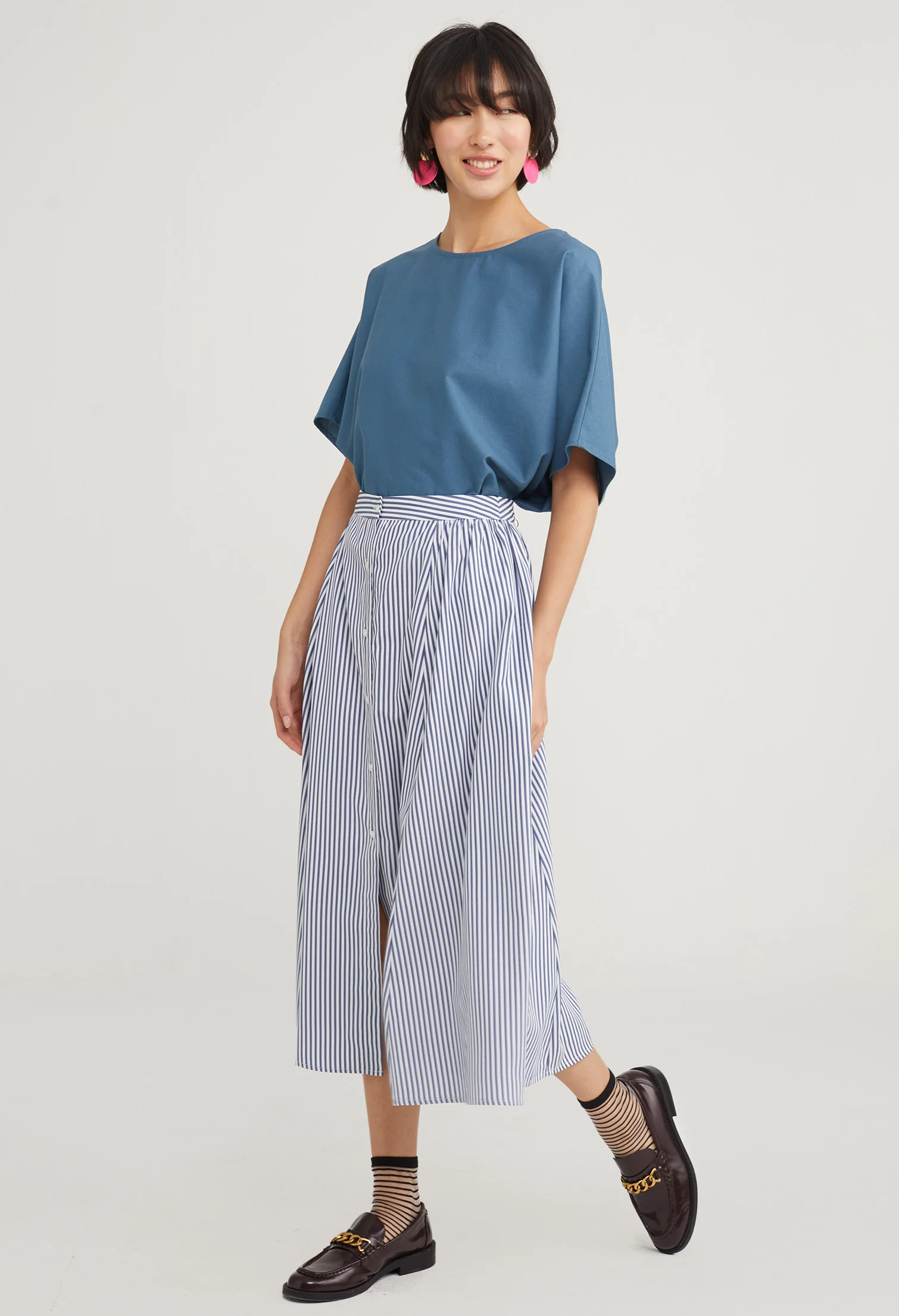 Picnic Striped Midi Skirt