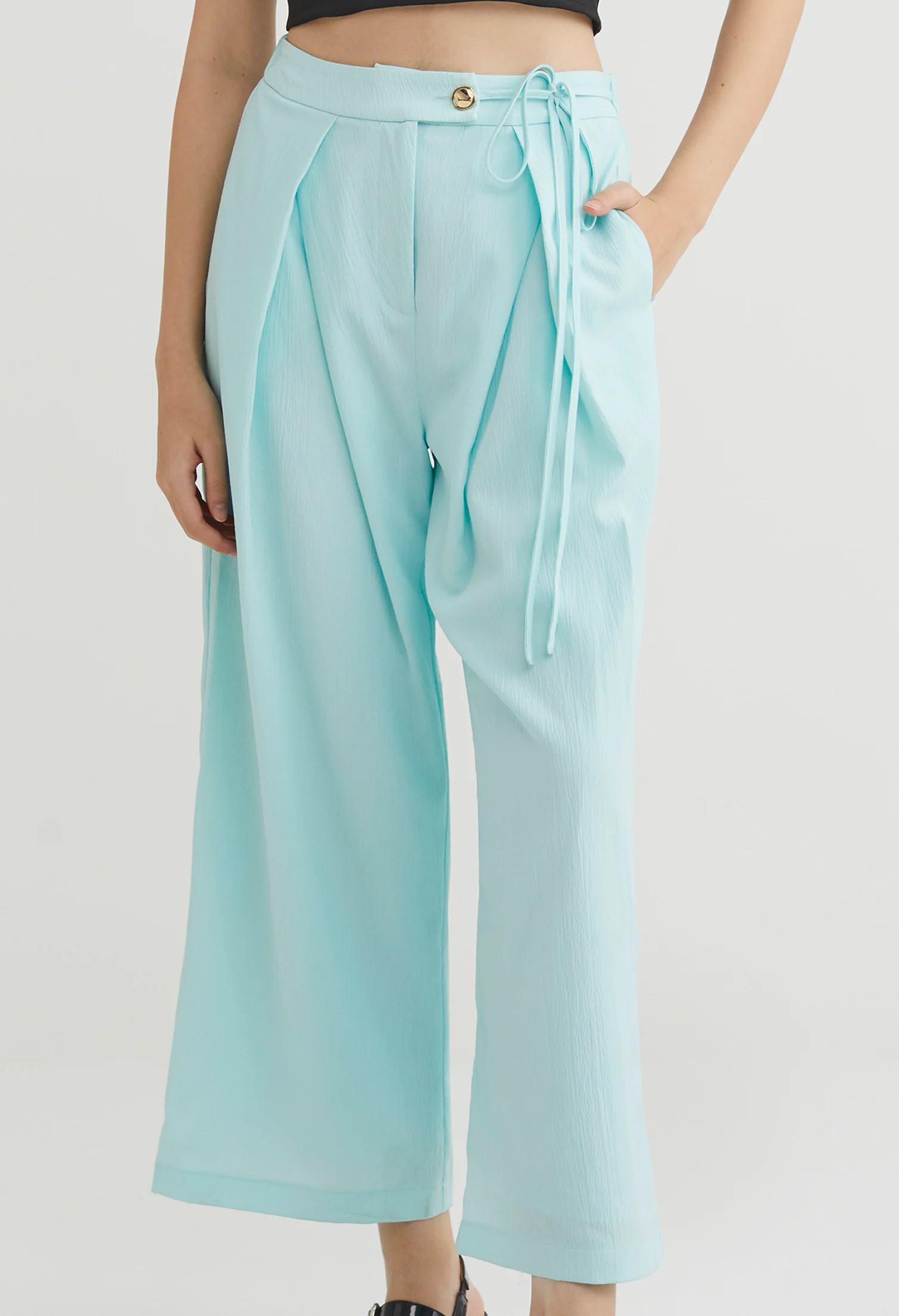 Foldover Pleat Straight Smart Pants