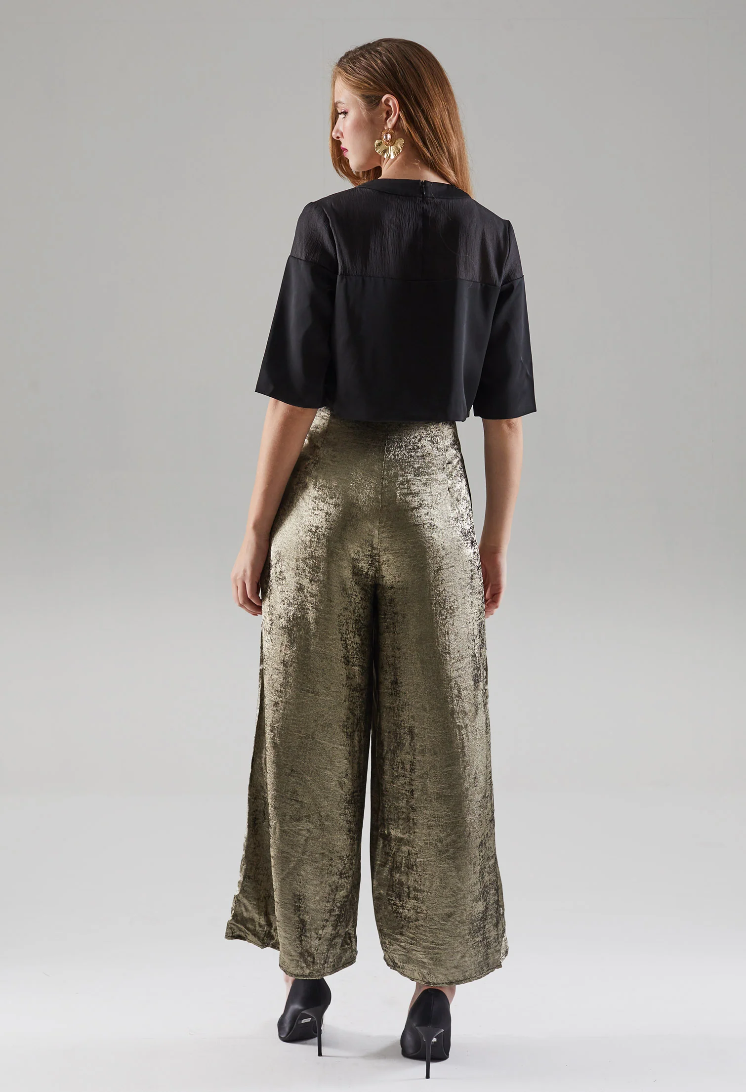 Velvet Glow Textured Wide Leg Trousers