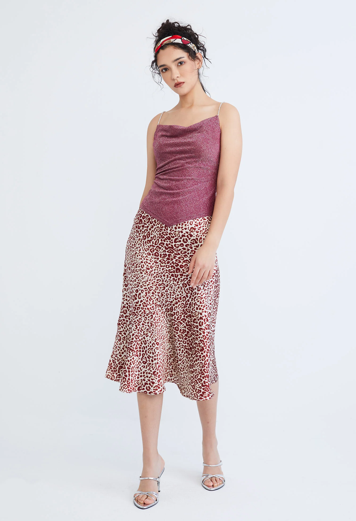 Starlight Glitter Silver Strap Cowl Top