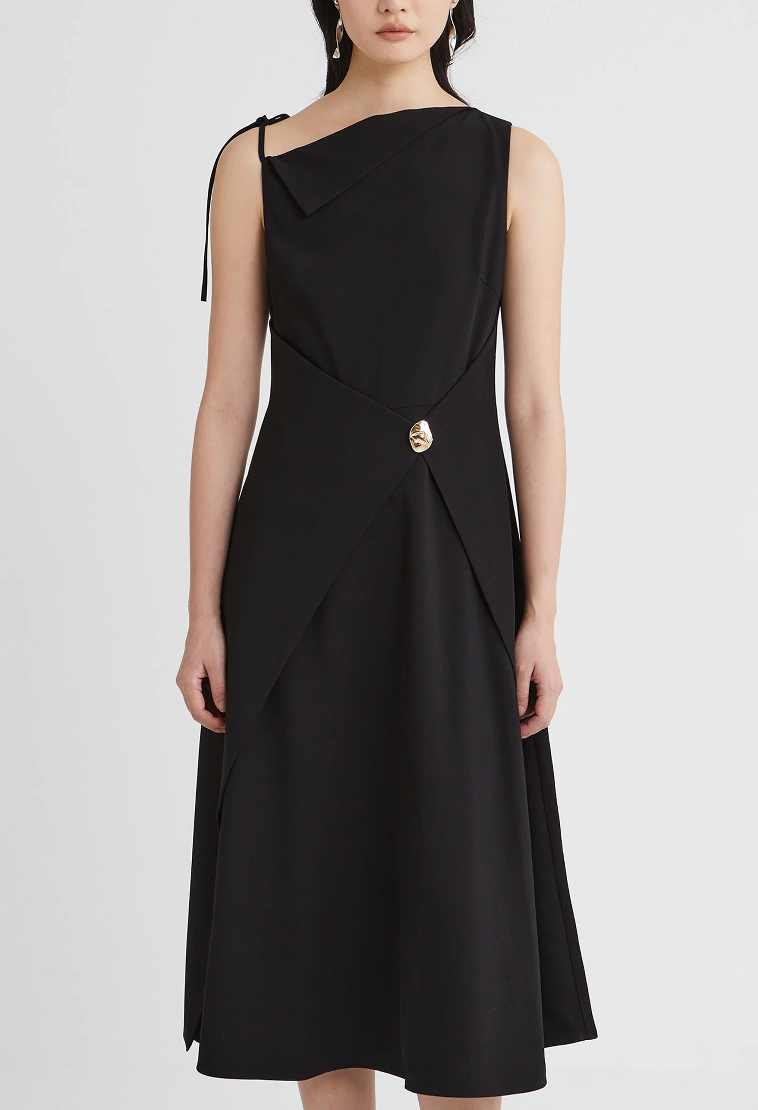 Asymmetric Drape Midi Dress