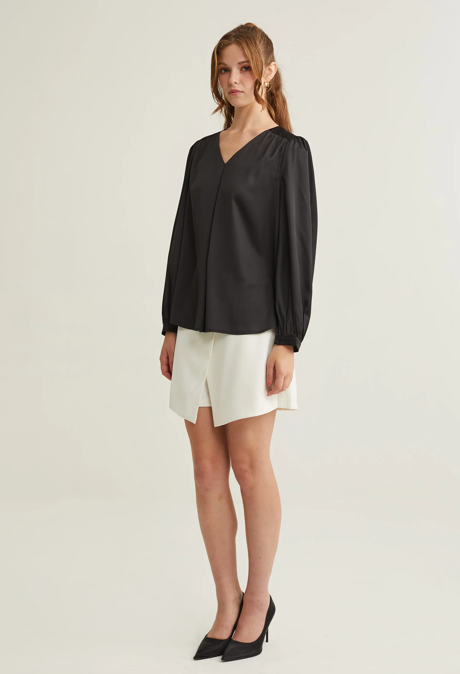 Satin V-Neck Long Sleeves Blouse