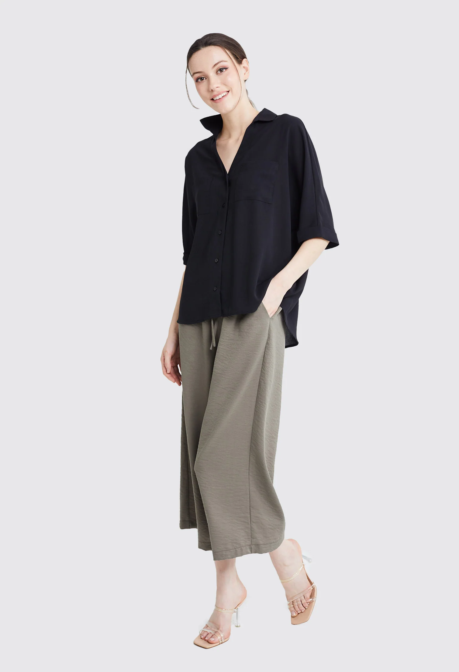 Casual Folded Cuff Sleeve Blouse