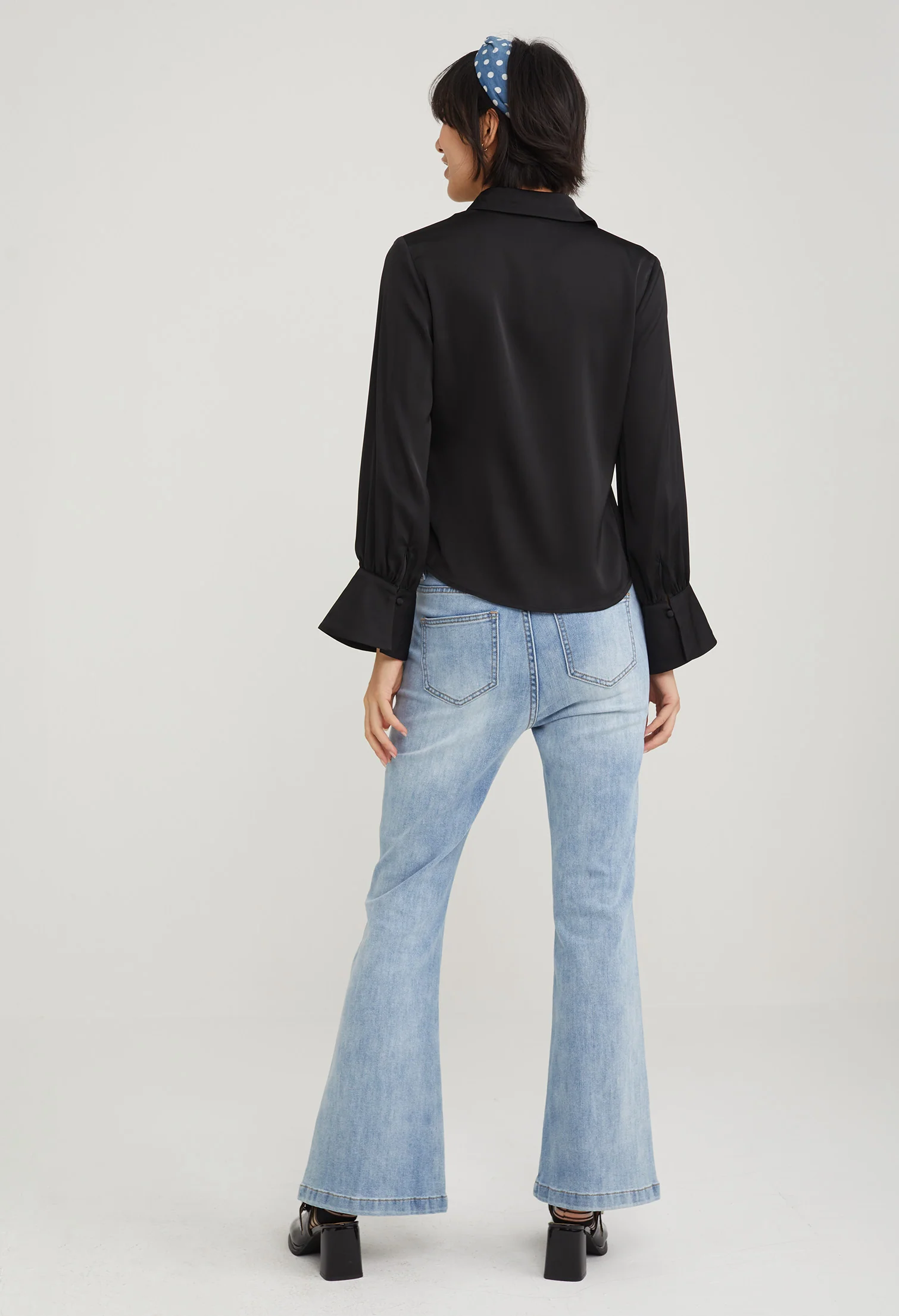 Satin Fitted Petal Sleeve Blouse