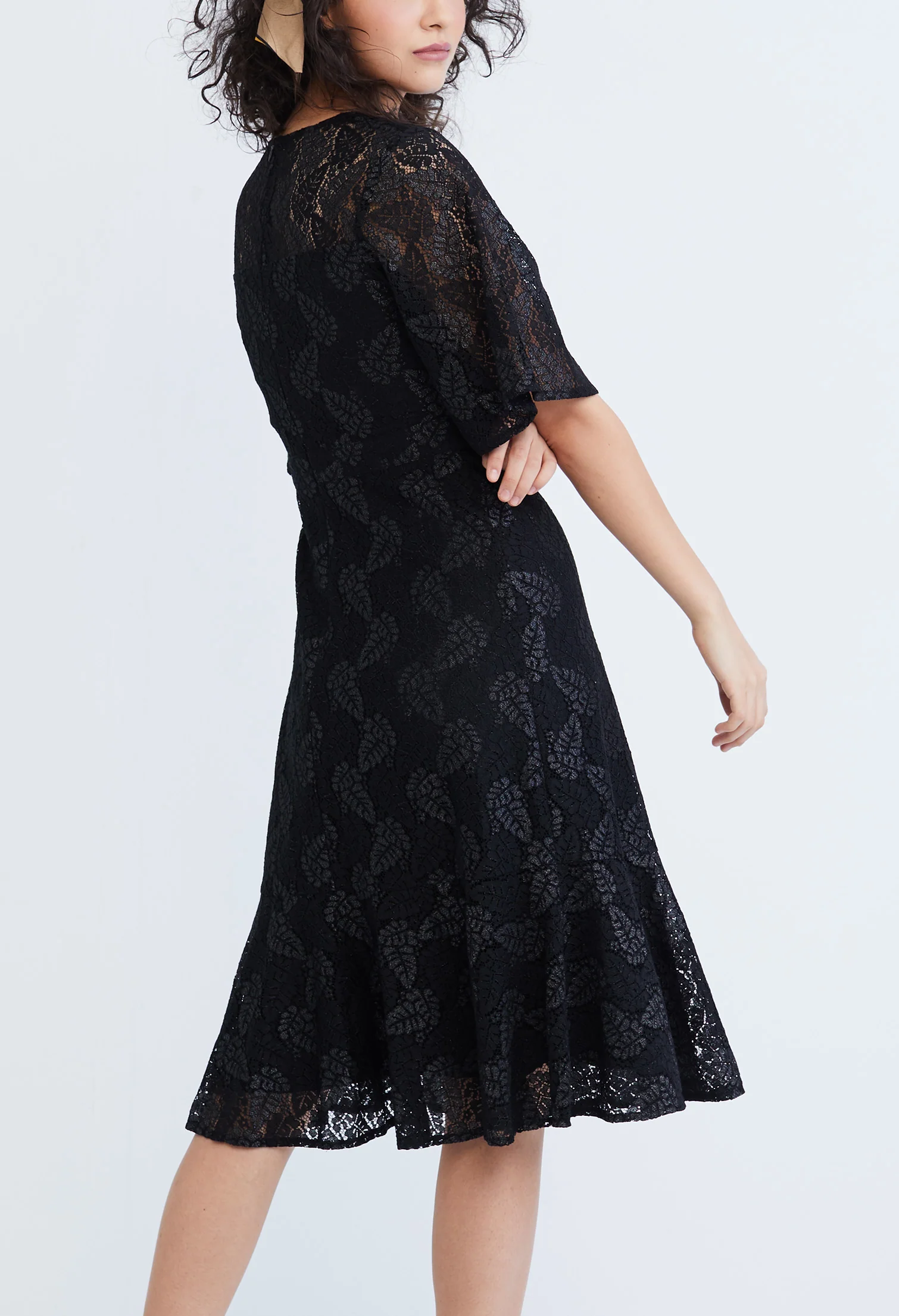 Lace Pearl Belted Cocktail Dress