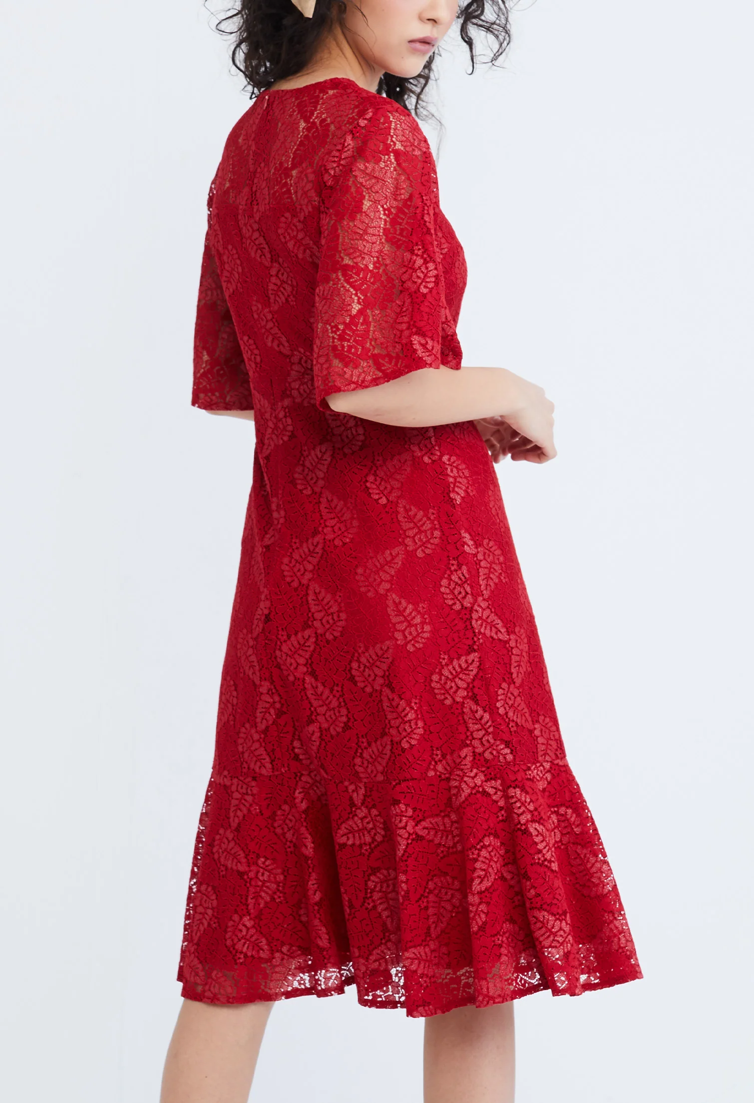 Lace Pearl Belted Cocktail Dress