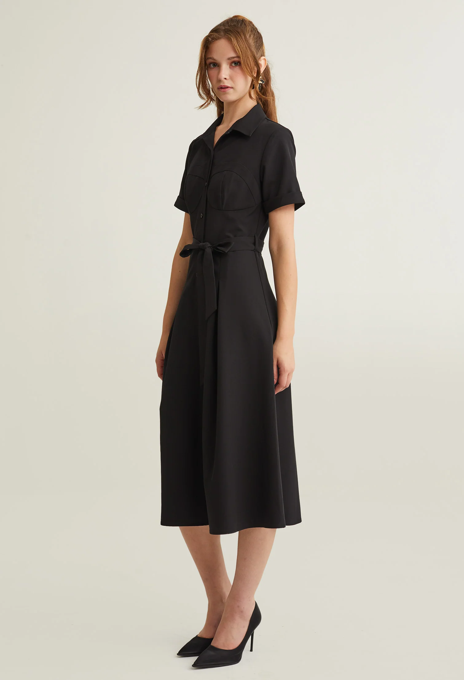 Casual Button Up Wide Pleated Dress