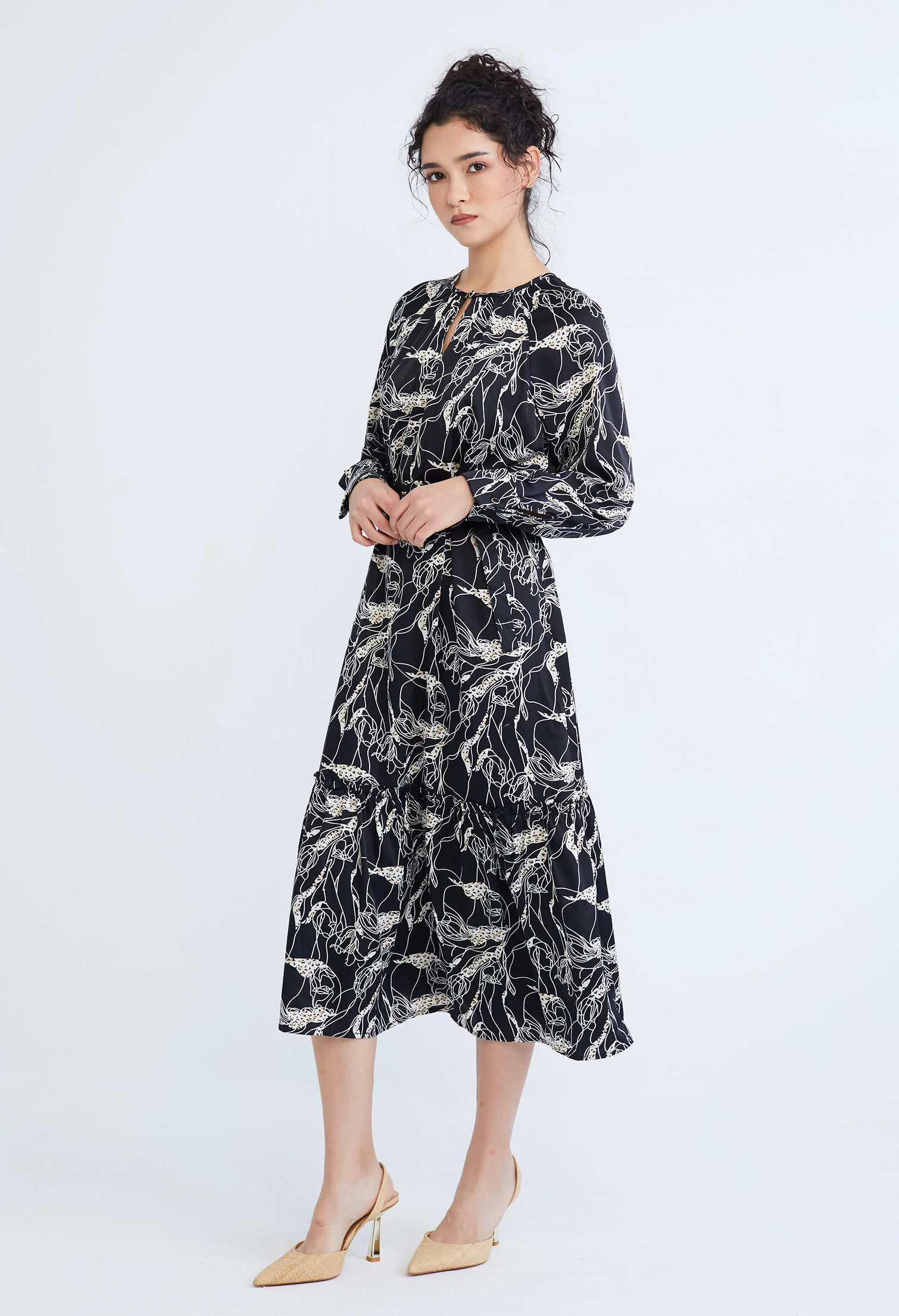 Abstract Allover Flora Belted Dress