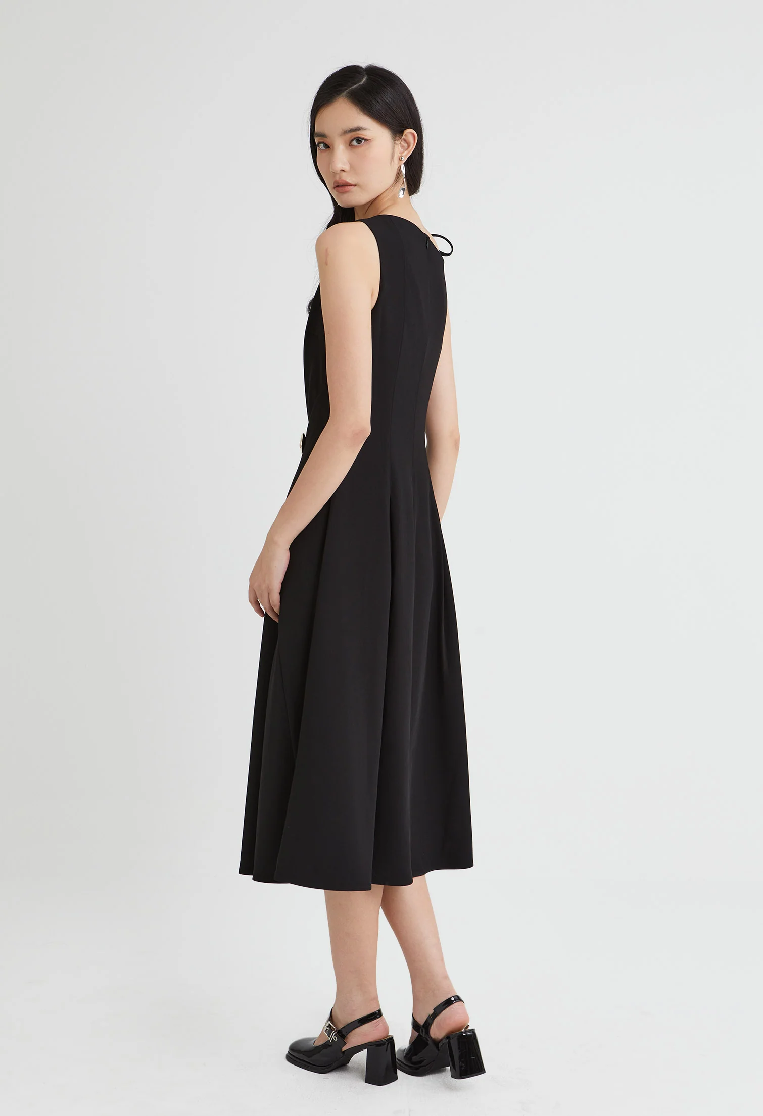 Asymmetric Drape Midi Dress