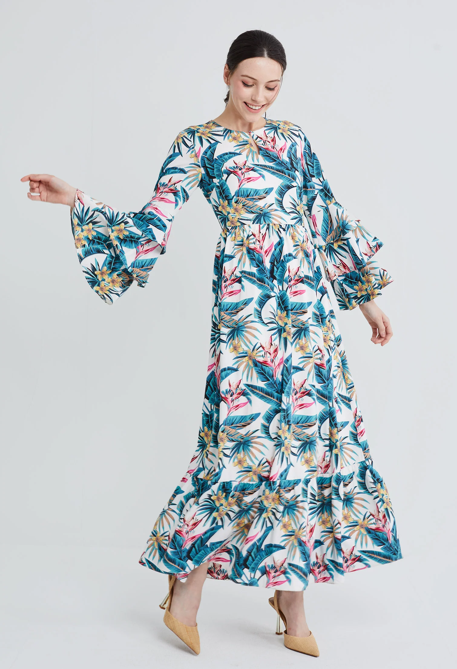 Tropical Vacay Ruffled Sleeve Dress