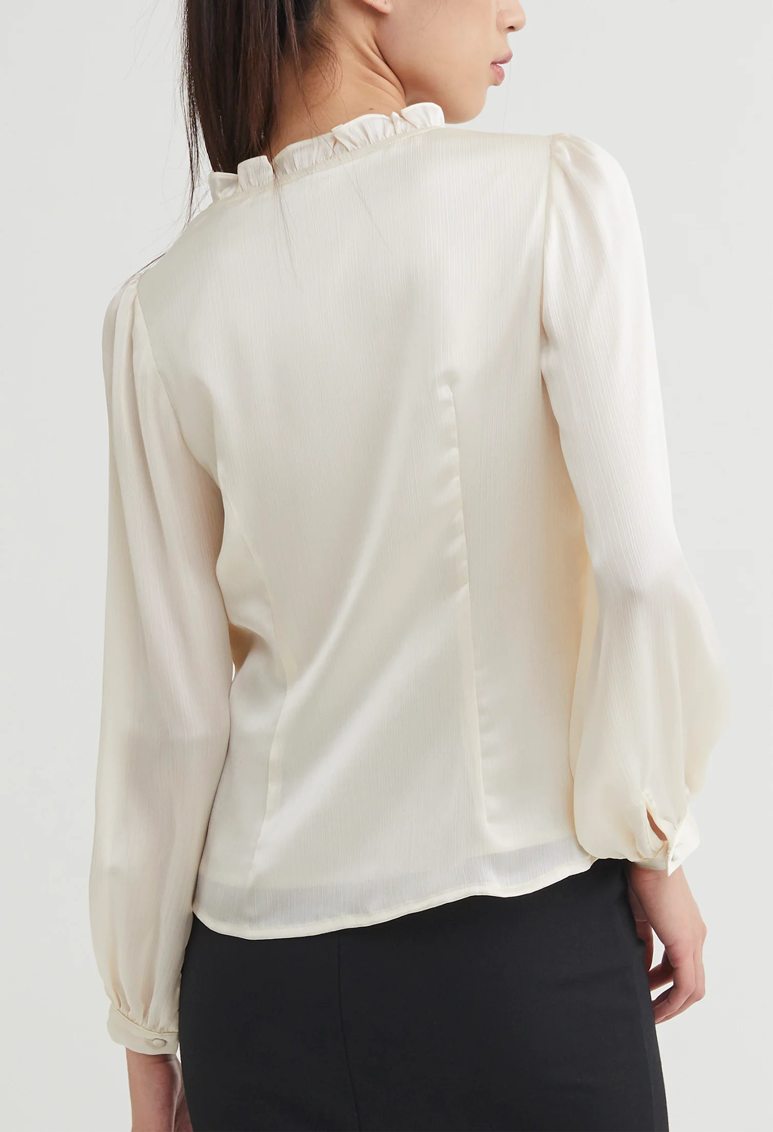 Ruffled Faux Wrap Long Sleeve Blouse