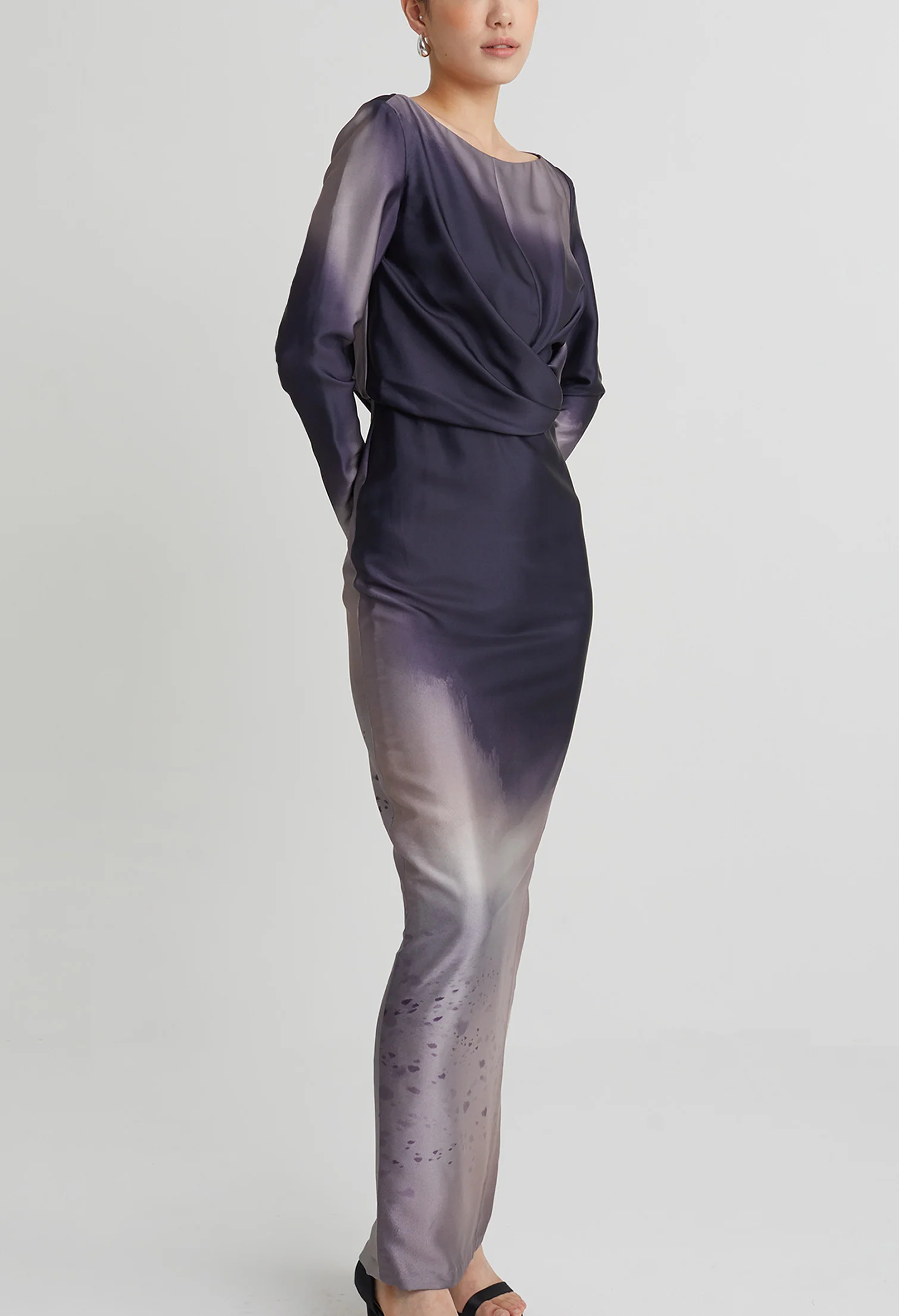 nichii X NURITA HARITH Gradient Indigo Draped Slit Dress