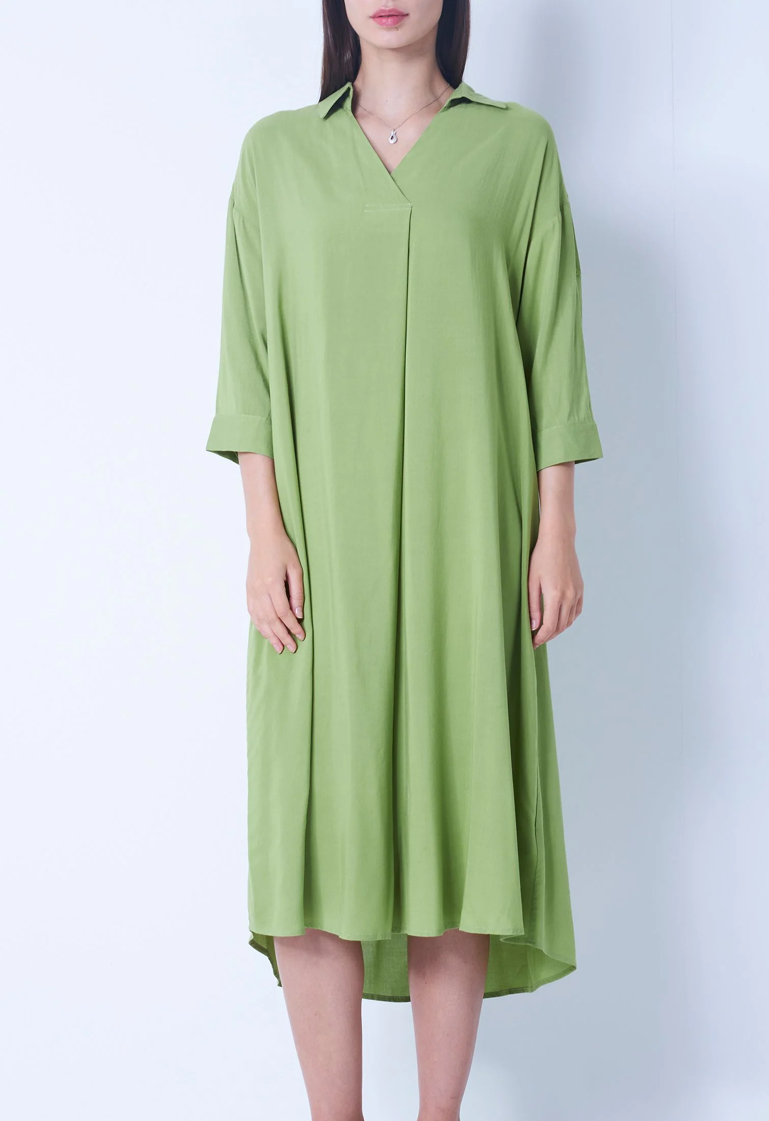 Slip-On Dress with Folded Cuff Sleeve