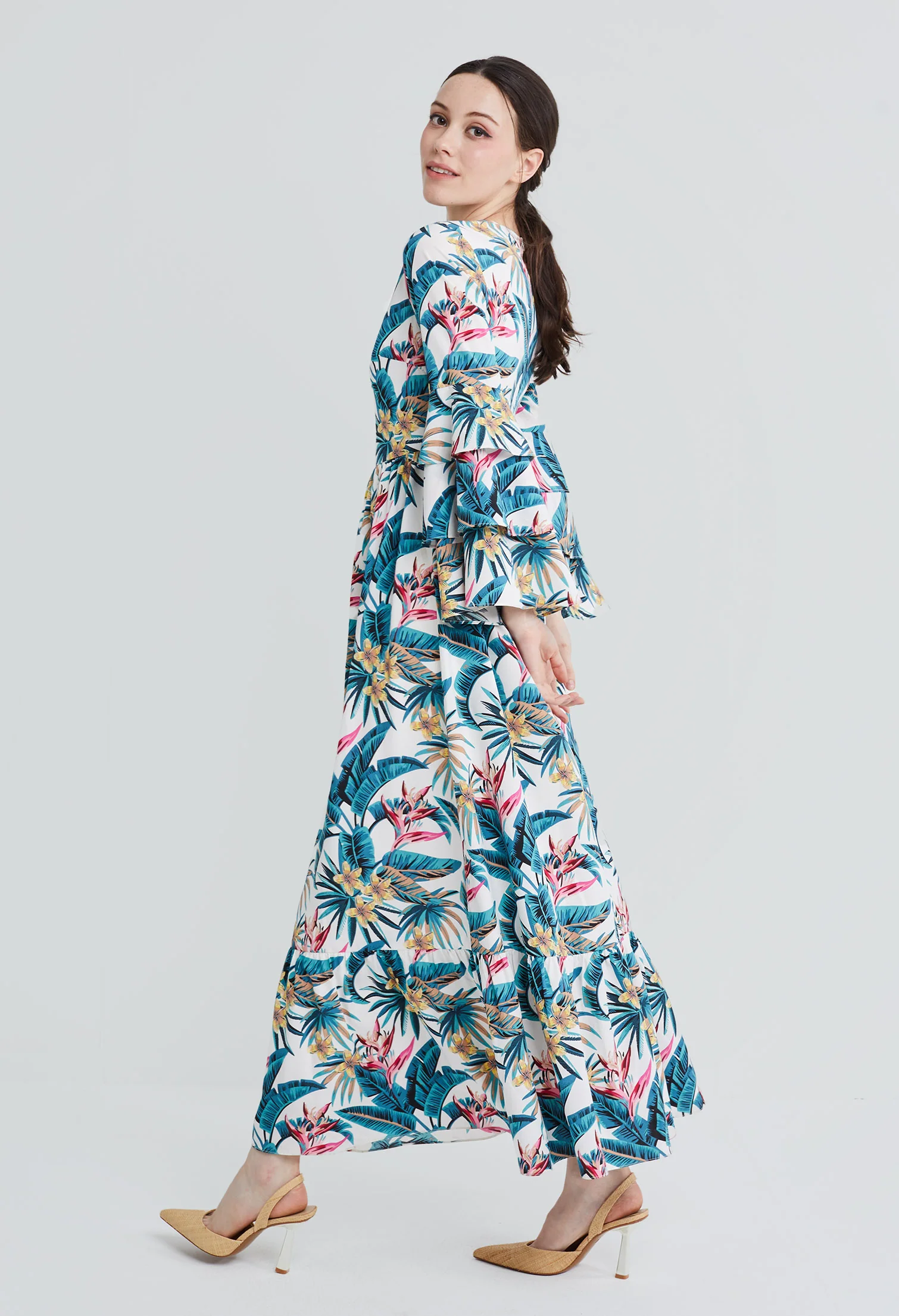 Tropical Vacay Ruffled Sleeve Dress