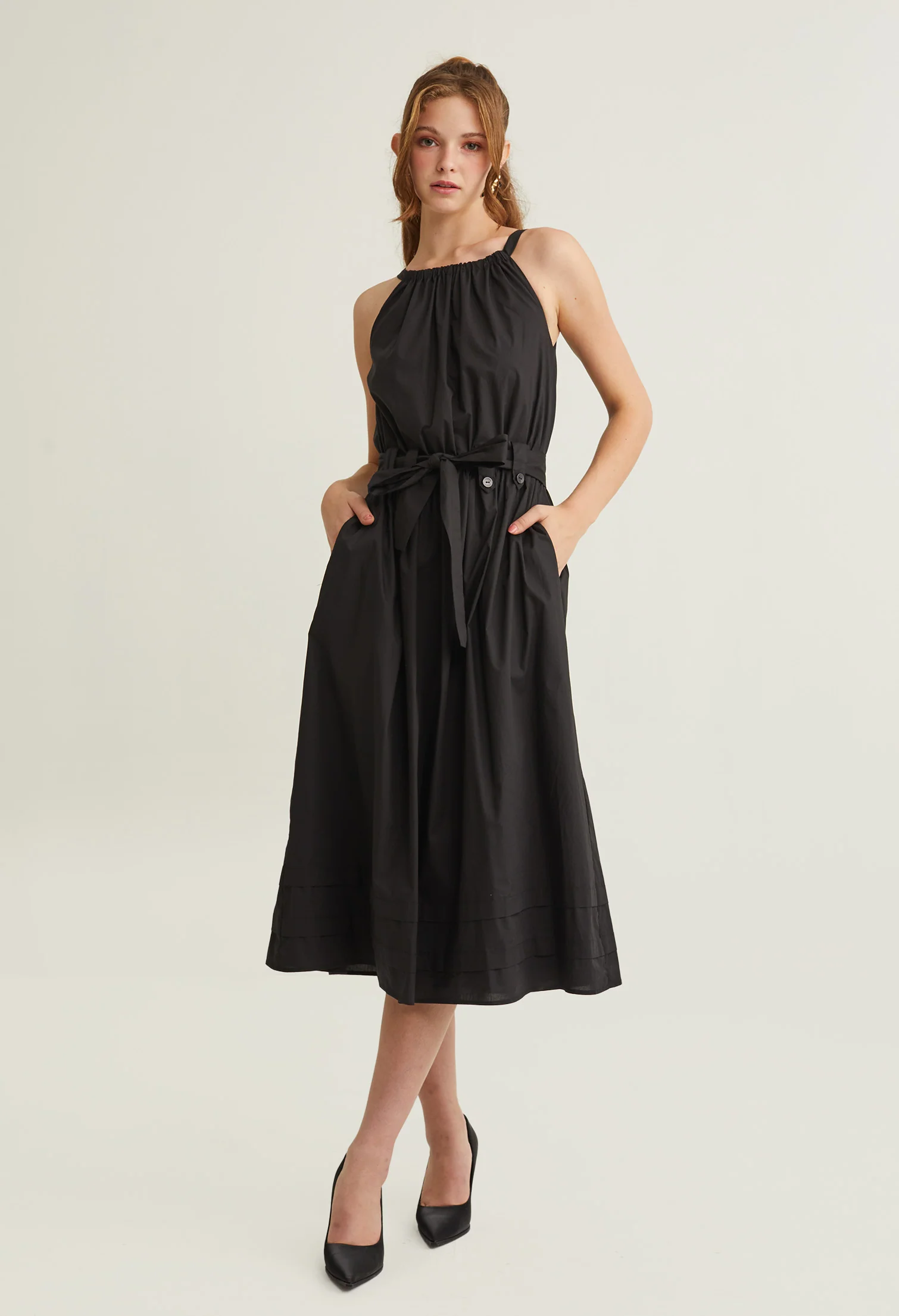 Halter Ruffled Accent Midi Dress