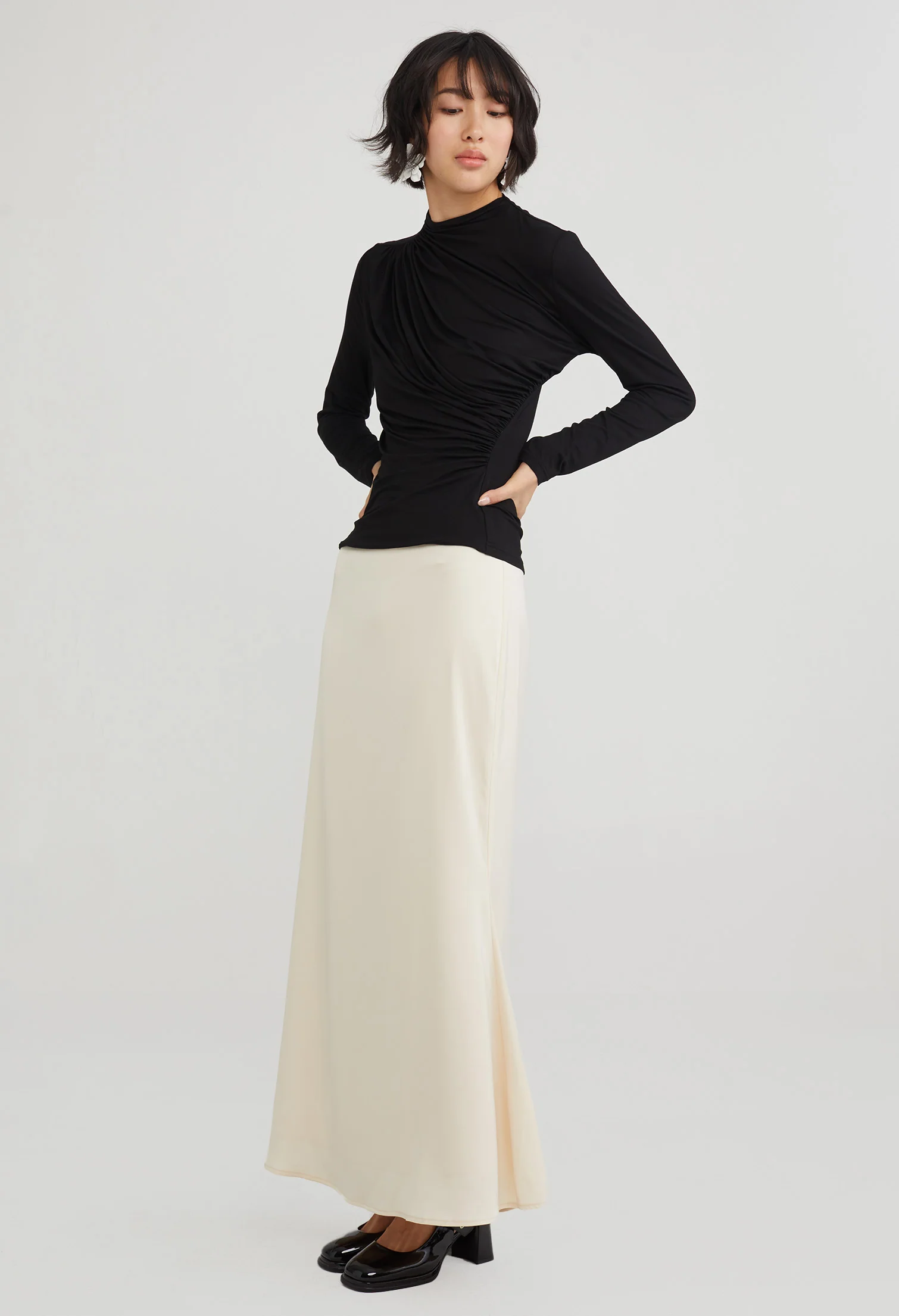 Gathered Detail Mock Neck Top